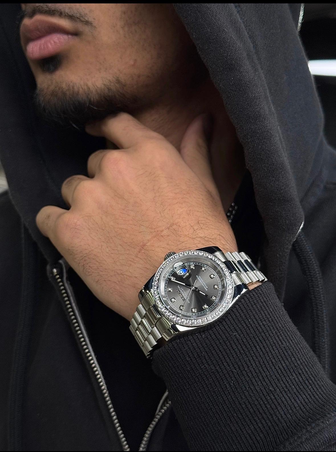 Classic Series - Grey Diamond Dial Diamond Bezel Steel