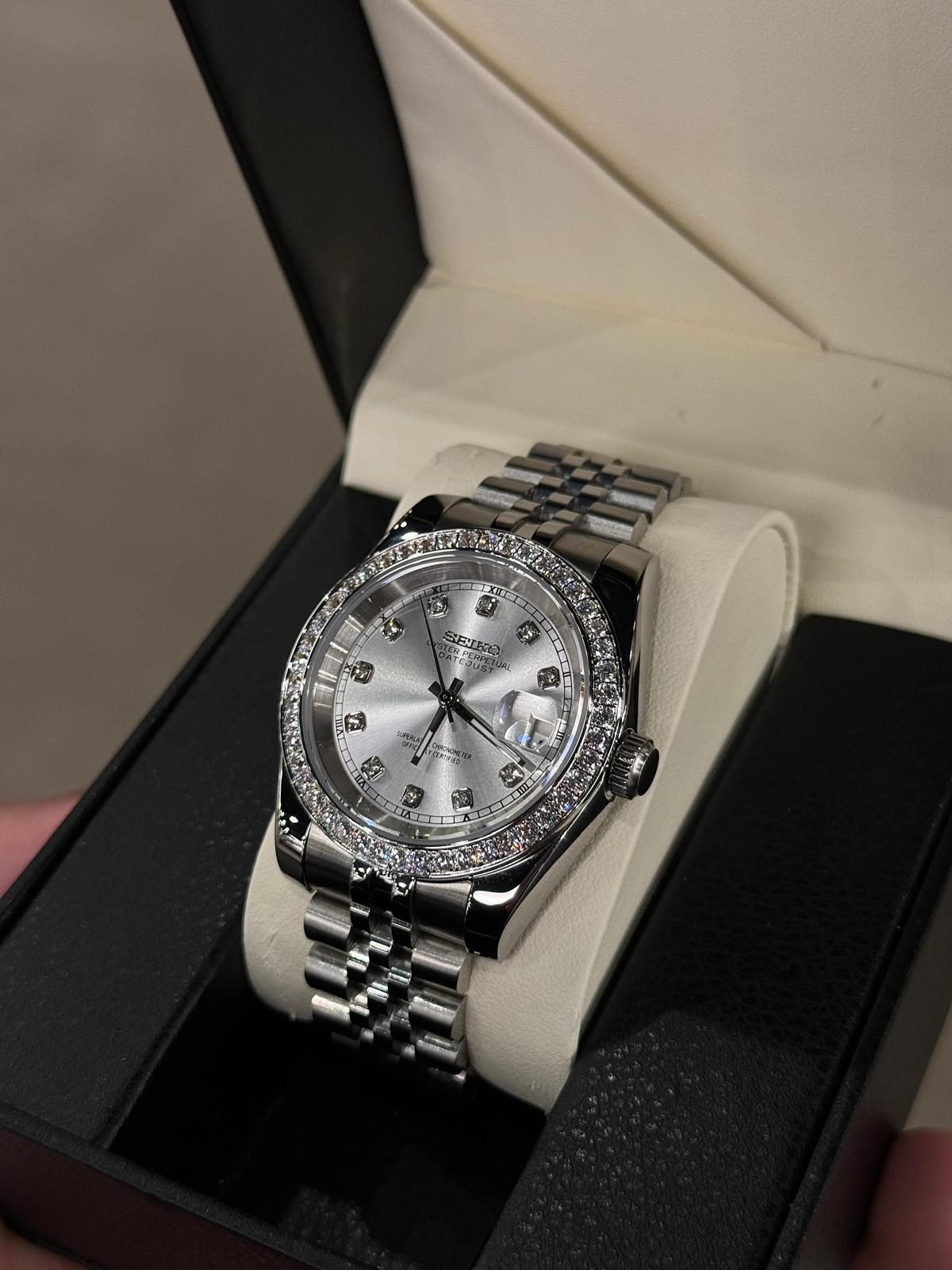 Classic Series - Grey Diamond Dial Diamond Bezel Steel