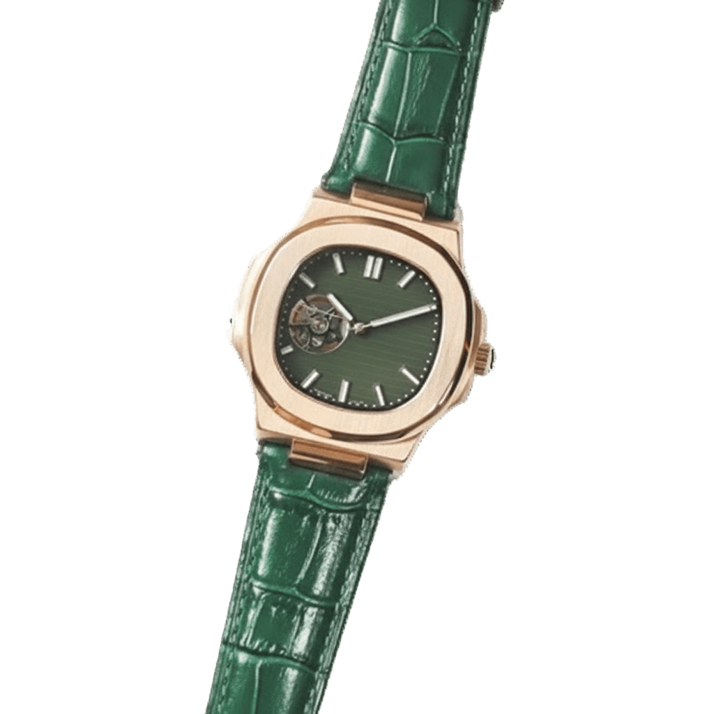 Signature Series - Rose Gold Green Leather Open Heart