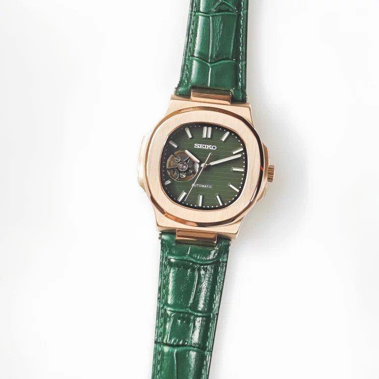 Signature Series - Rose Gold Green Leather Open Heart