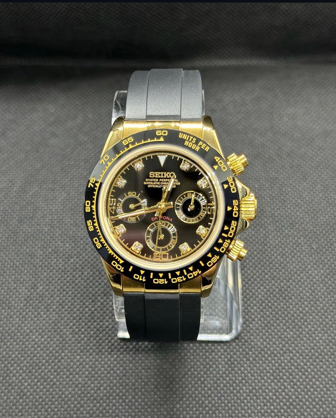 Chronograph Series - Black Rubber Gold Diamond