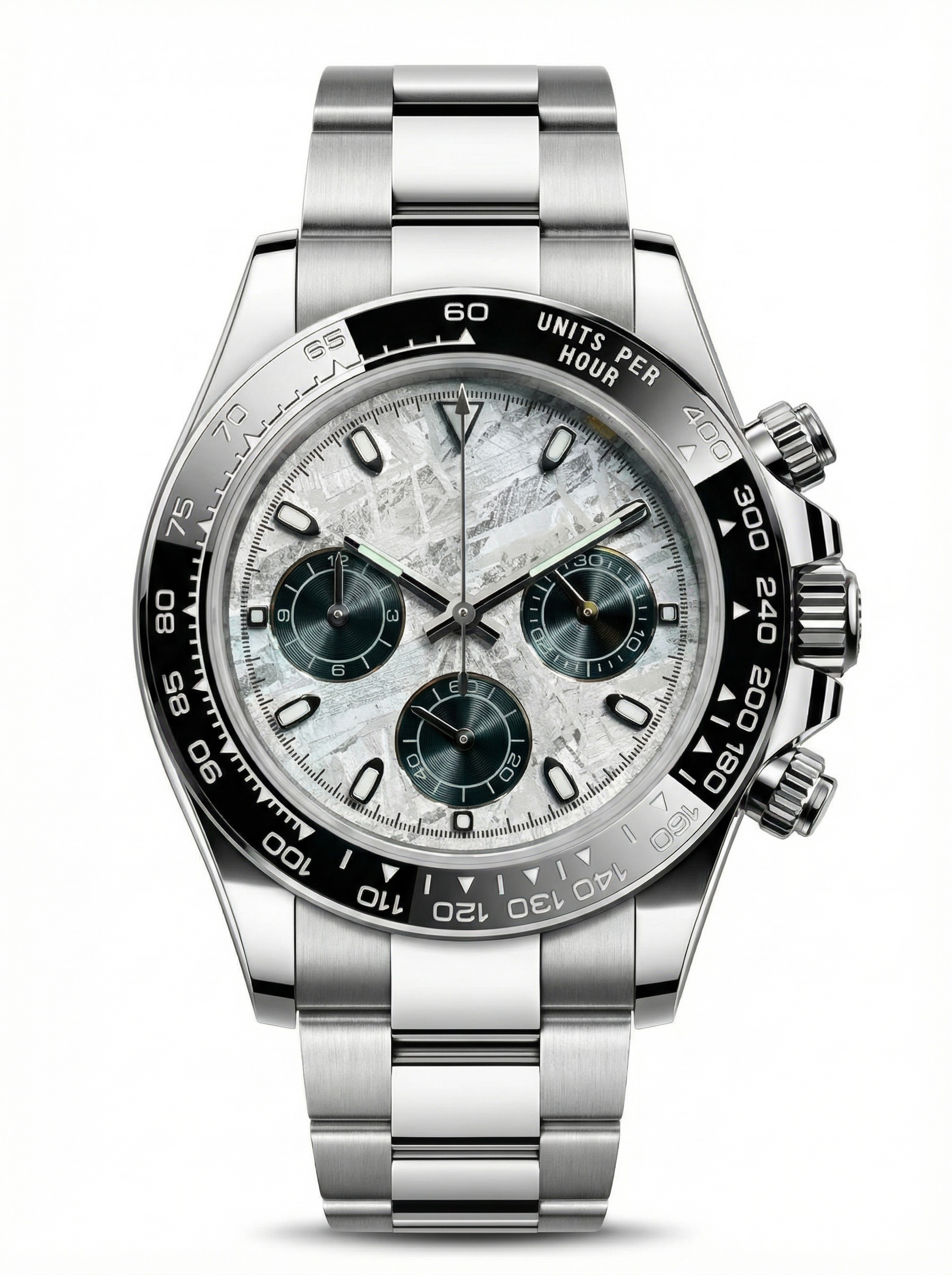 Tona Mod – Steel · White MOP Green Dial – 40mm – Chronograph