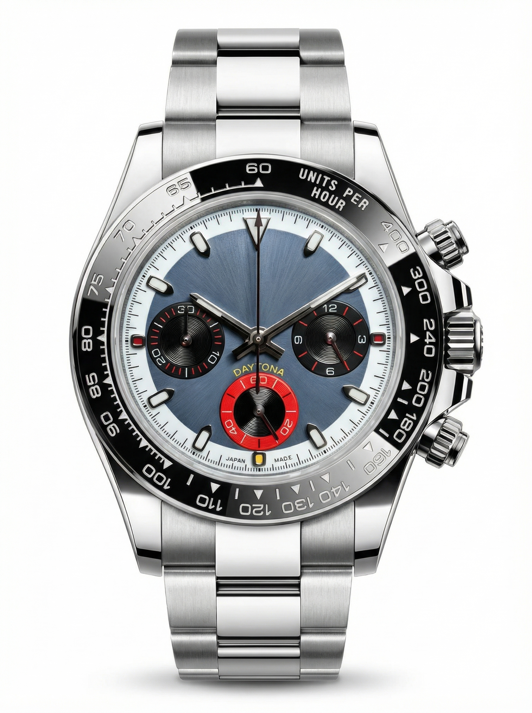 Tona Mod – Steel · Blue Dial Red Accents – 40mm – Chronograph