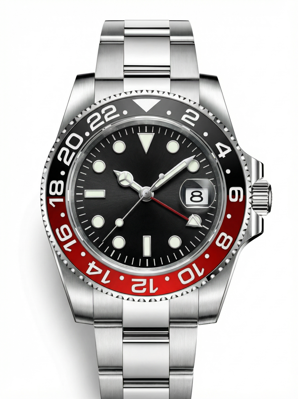 GMT Mod – Steel · Black-Red Bezel – 40mm – Automatic GMT
