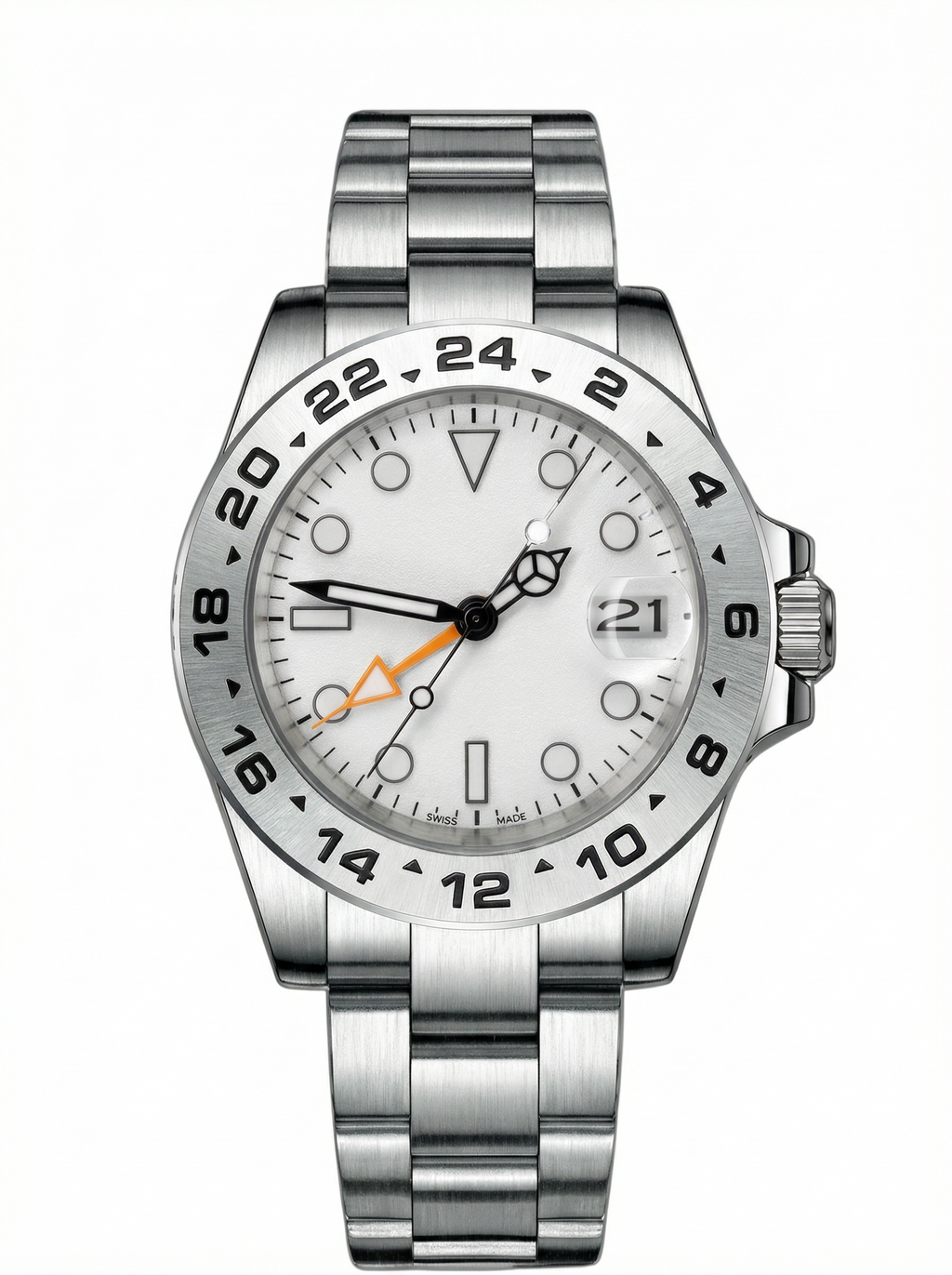 GMT Mod – Steel · Black-White Bezel · White Dial – 40mm – Automatic GMT