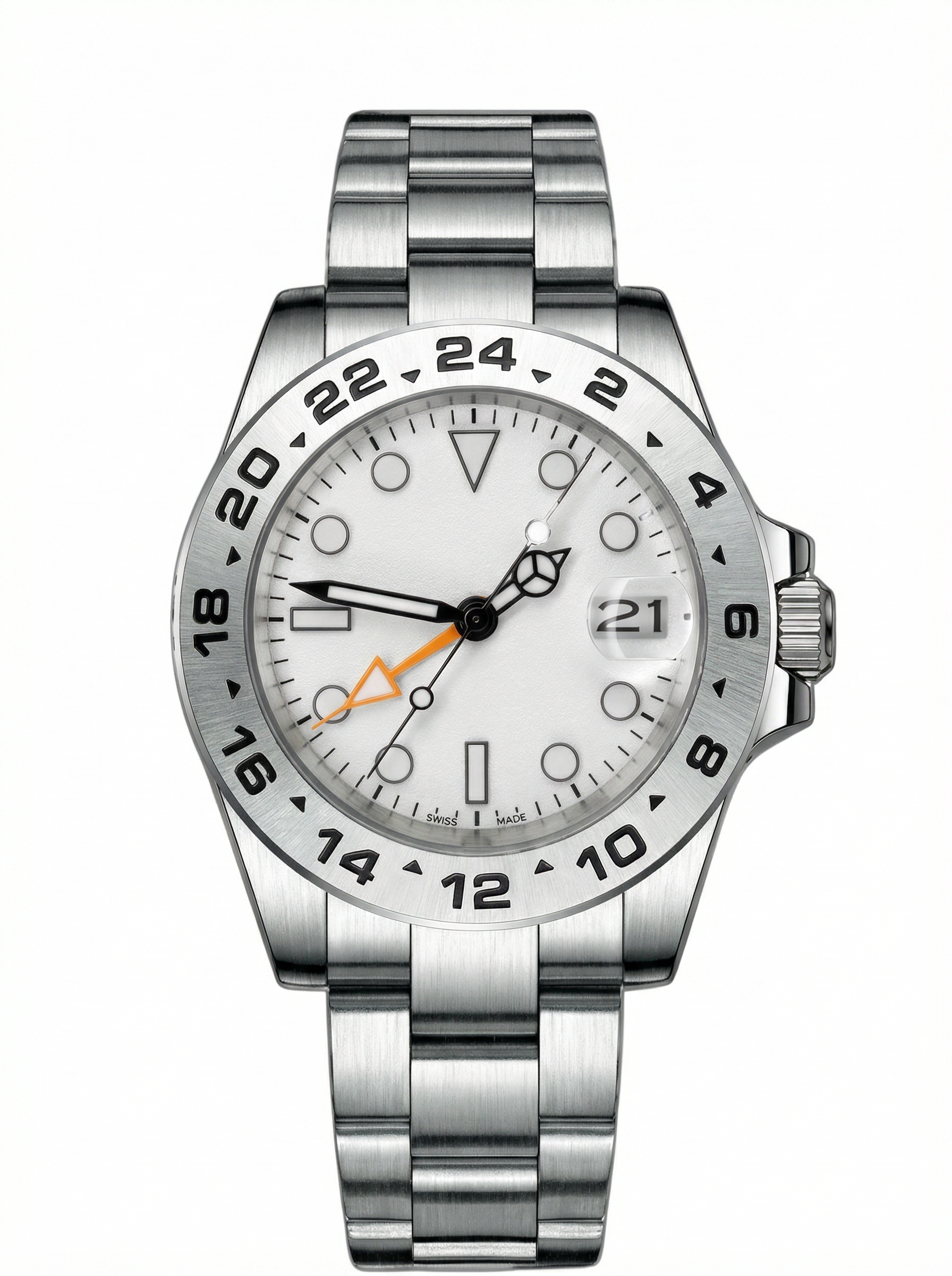 GMT Mod – Steel · Black-White Bezel · White Dial – 40mm – Automatic GMT