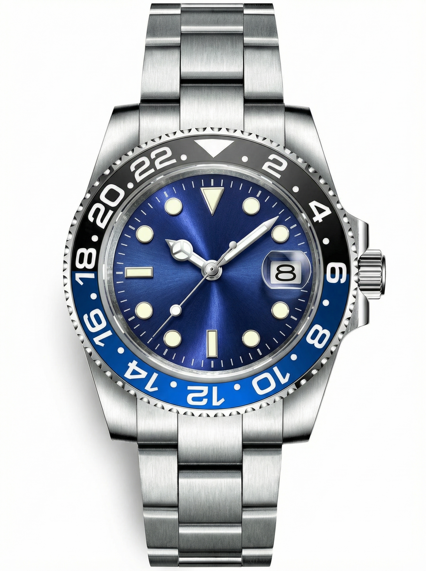 GMT Mod – Steel · Blue-Black Bezel · Blue Dial – 40mm – Automatic GMT