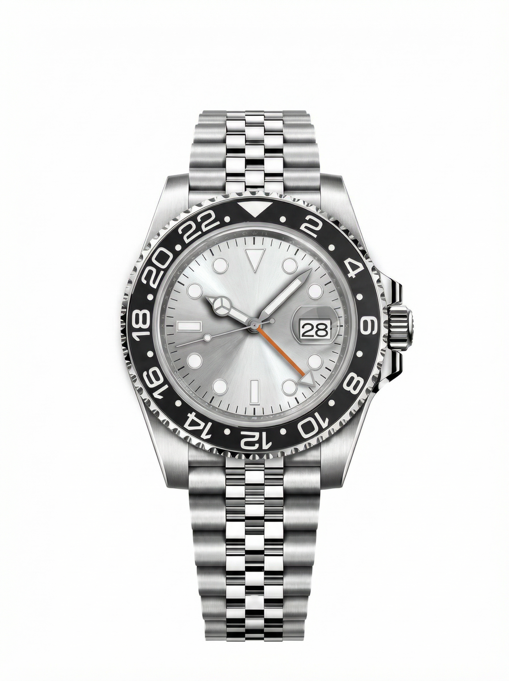 GMT Mod – Steel · Grey Bezel · Silver Dial – 40mm – Automatic GMT