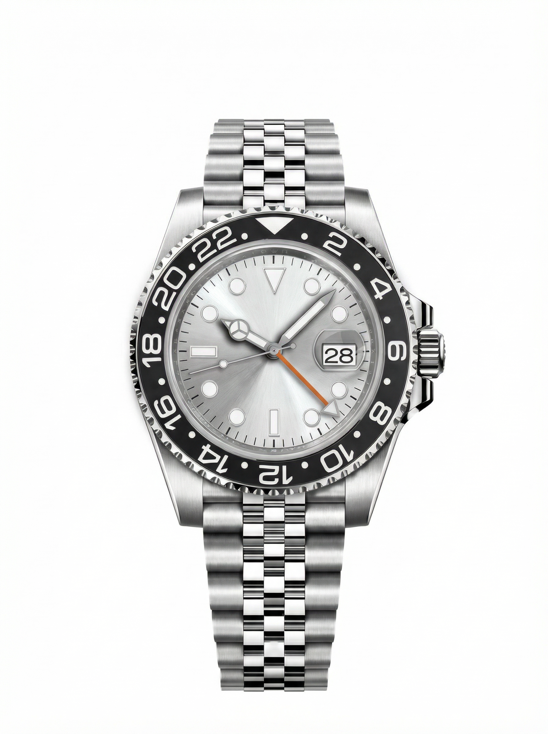 GMT Mod – Steel · Grey Bezel · Silver Dial – 40mm – Automatic GMT