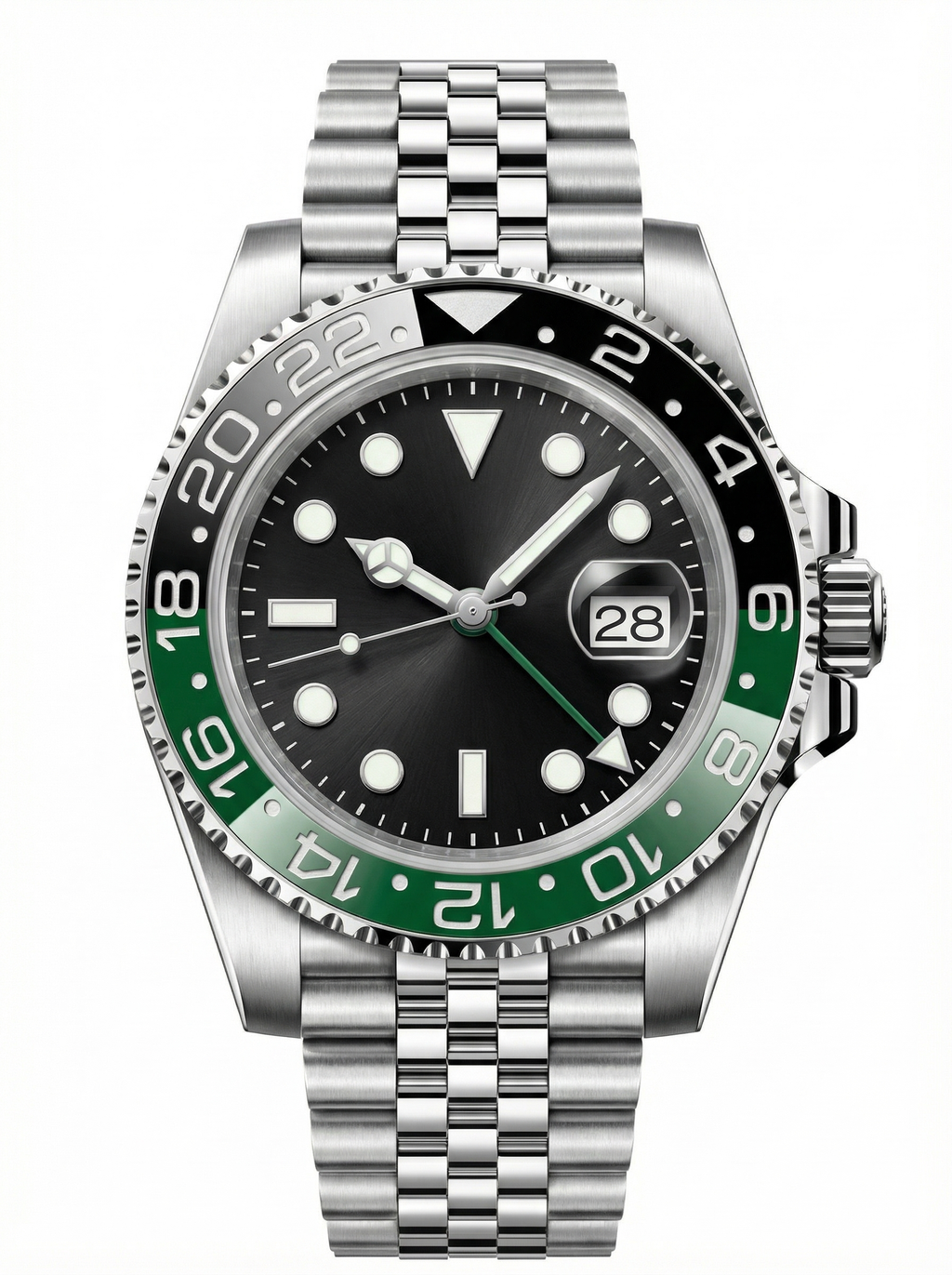 GMT Mod – Steel · Green-Black Bezel – 40mm – Automatic GMT