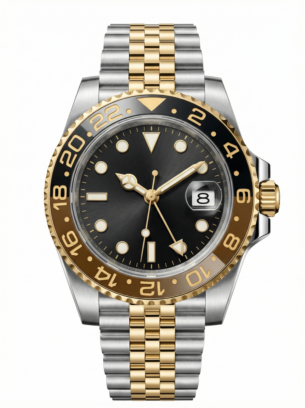 GMT Mod – Two-Tone Gold · Brown-Black Bezel – 40mm – Automatic GMT