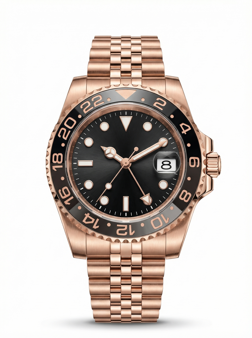 GMT Mod – Full Rose Gold · Brown-Black Bezel – 40mm – Automatic GMT