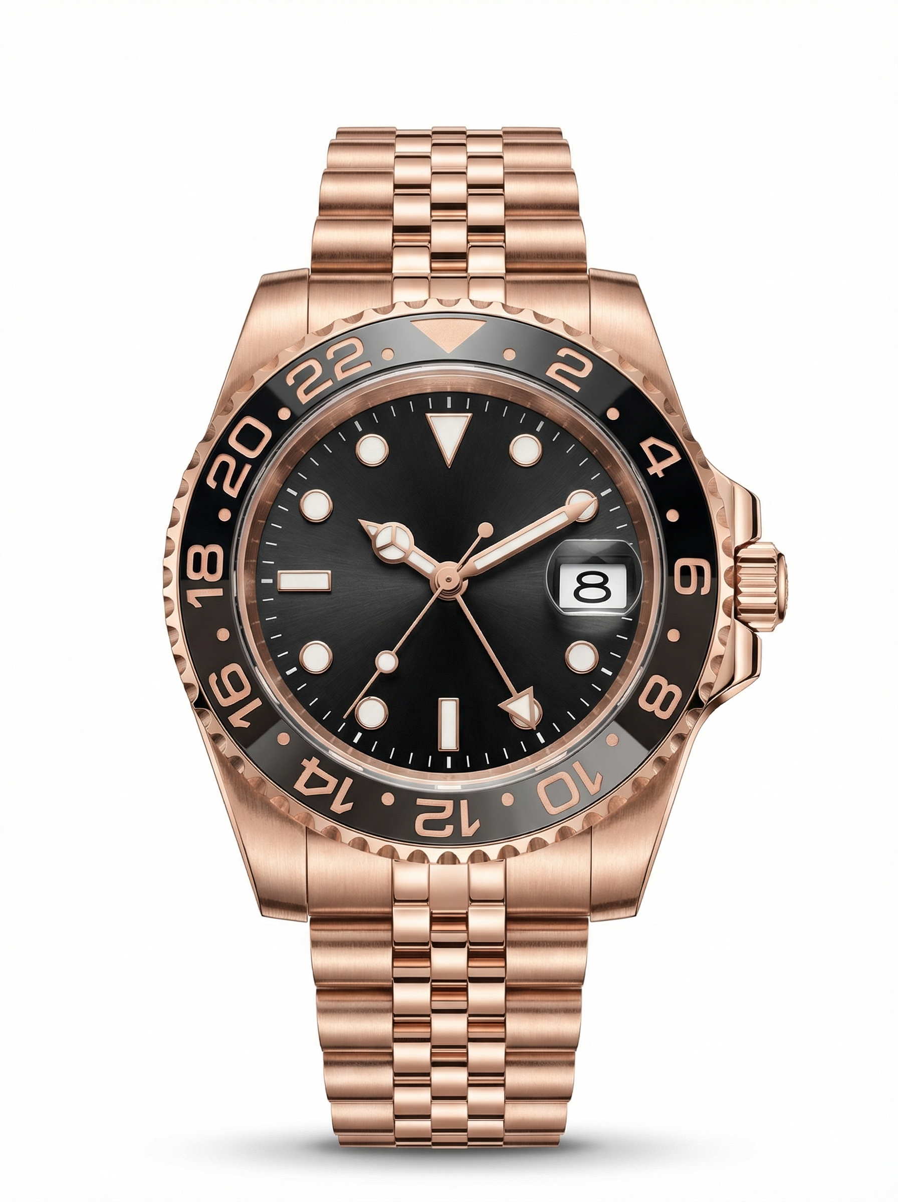 GMT Mod – Full Rose Gold · Brown-Black Bezel – 40mm – Automatic GMT