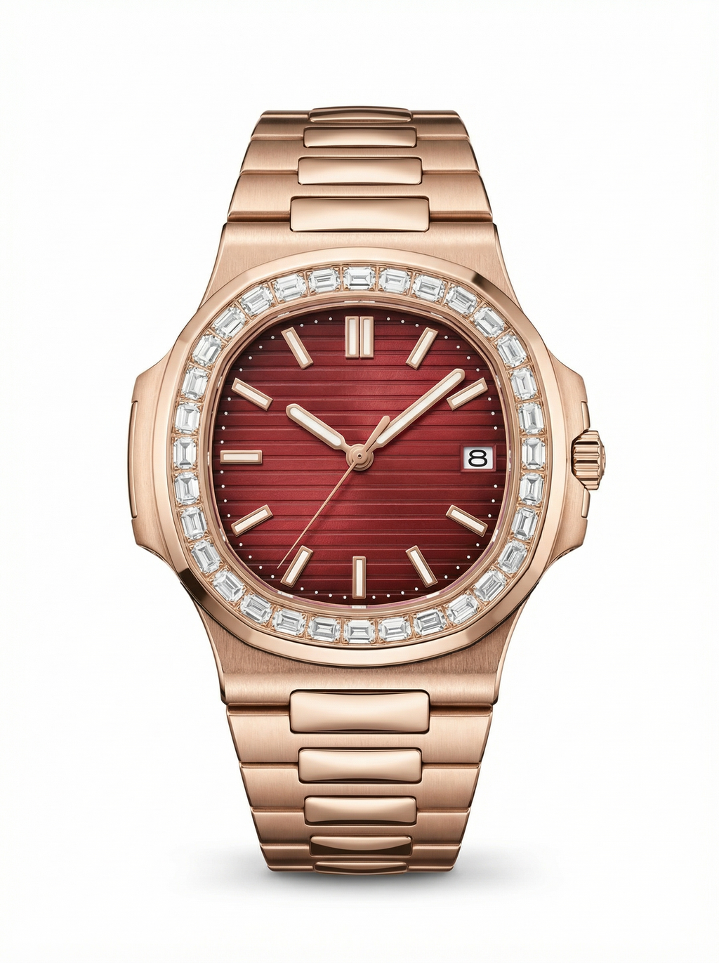 Naut Mod – Rose Gold · Diamond Bezel · Red Dial – 41mm – Automatic