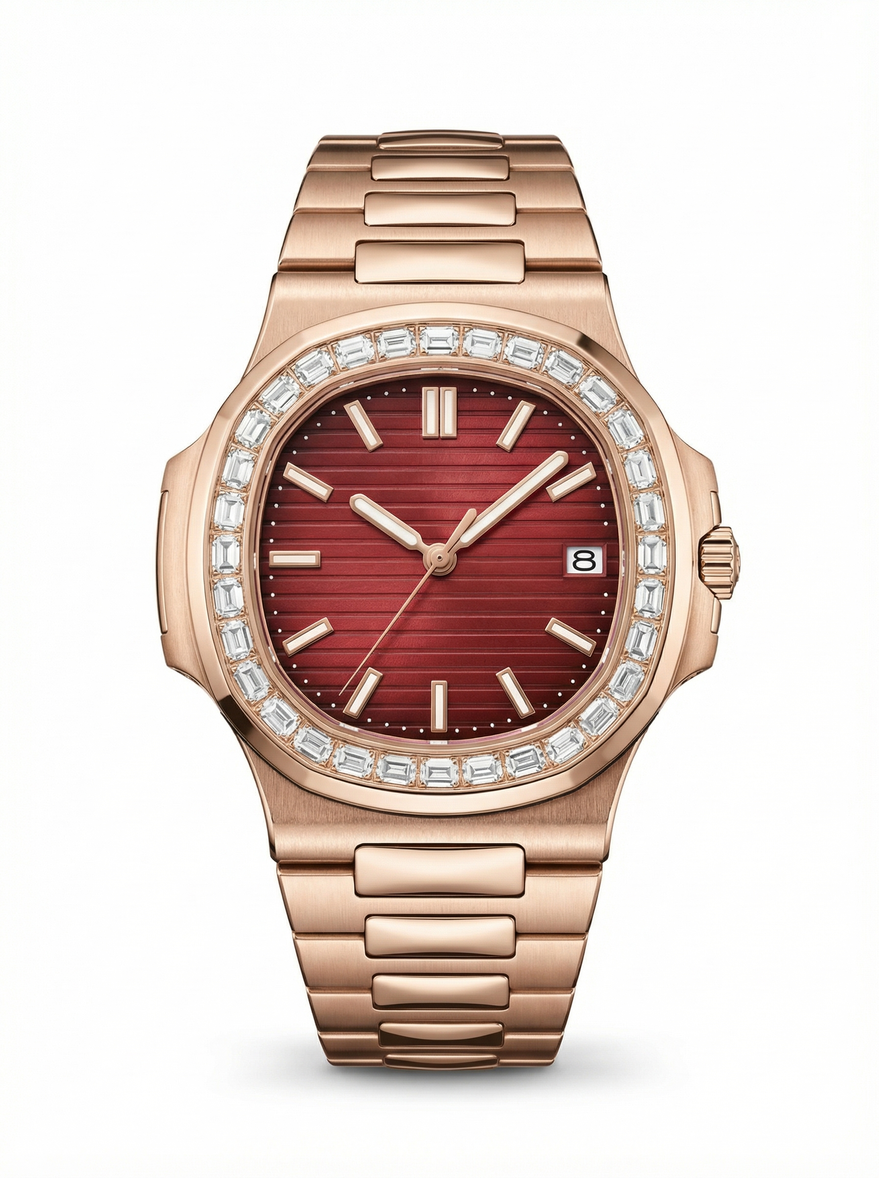 Naut Mod – Rose Gold · Diamond Bezel · Red Dial – 41mm – Automatic