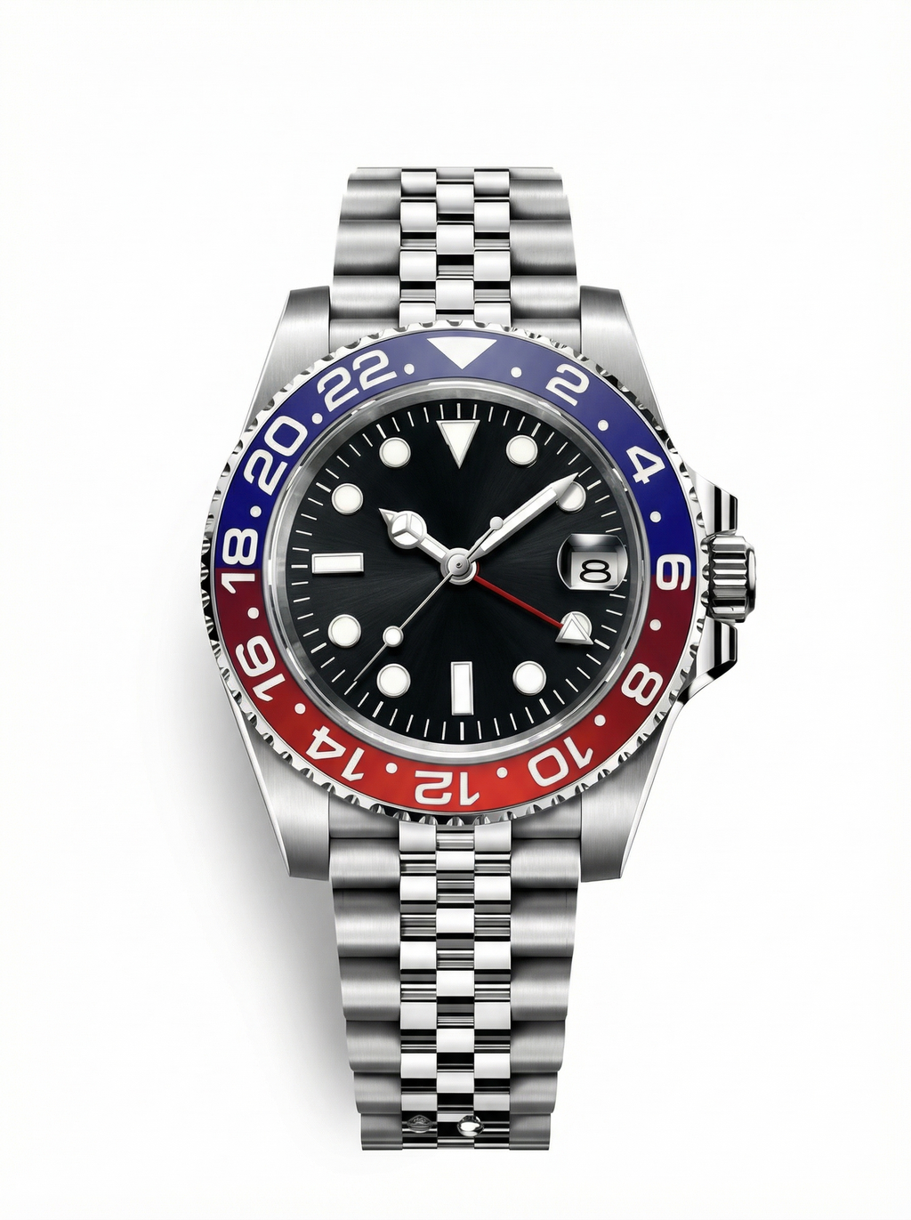 GMT Mod – Steel · Blue-Red Bezel · Jubilee – 40mm – Automatic GMT