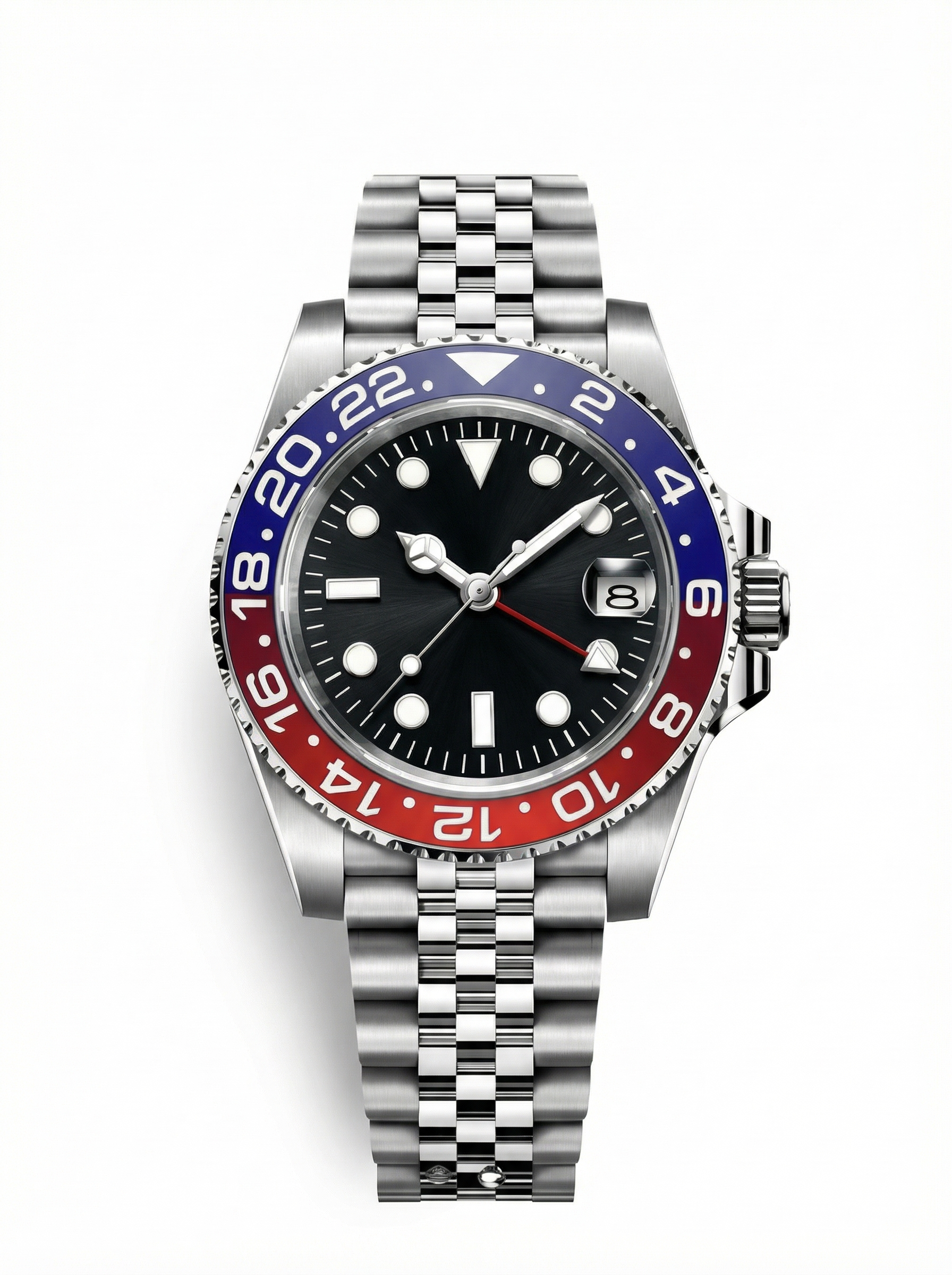GMT Mod – Steel · Blue-Red Bezel · Jubilee – 40mm – Automatic GMT