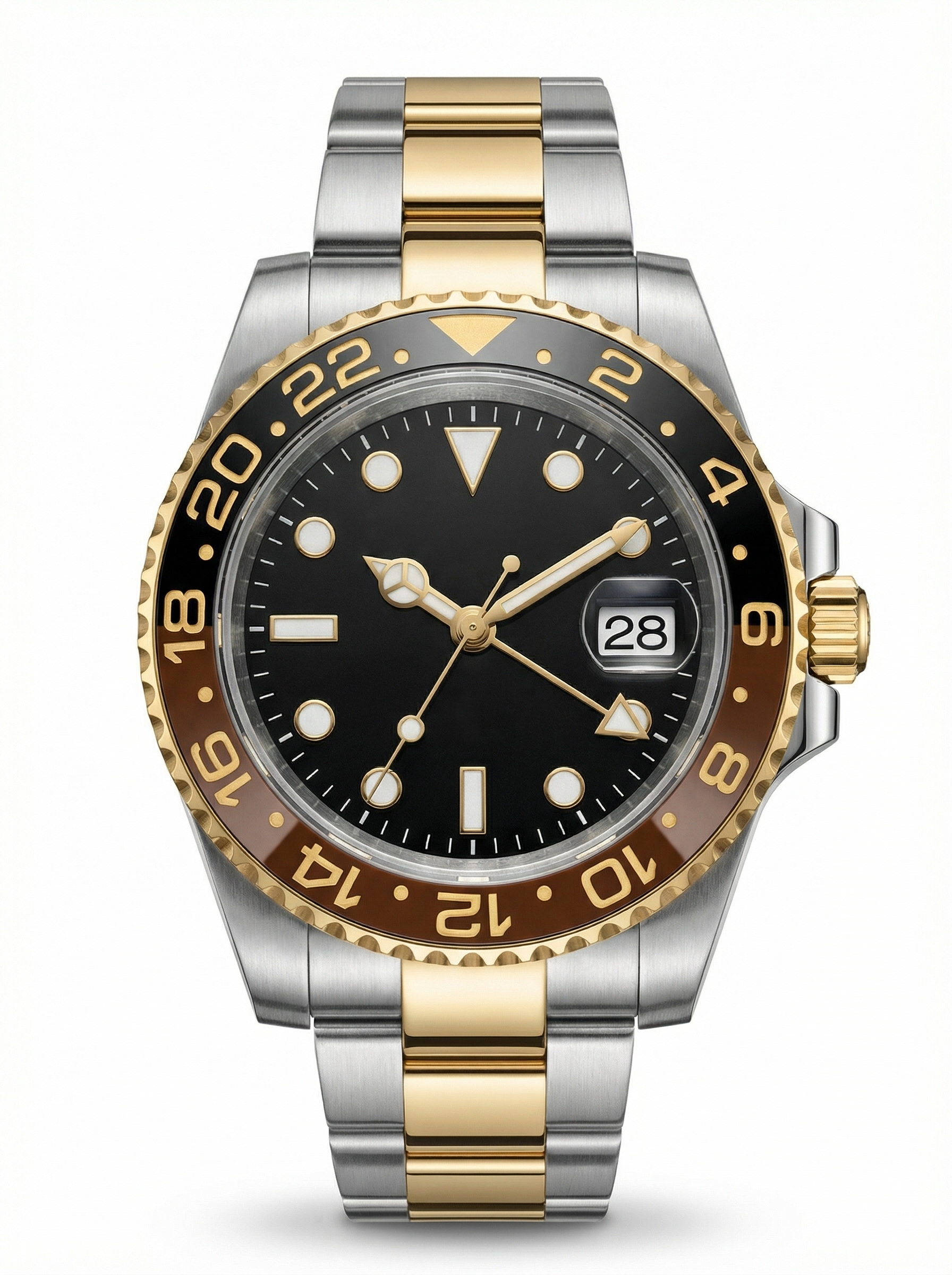 GMT Mod – Two-Tone Gold · Brown-Black Bezel · Oyster – 40mm – Automatic GMT