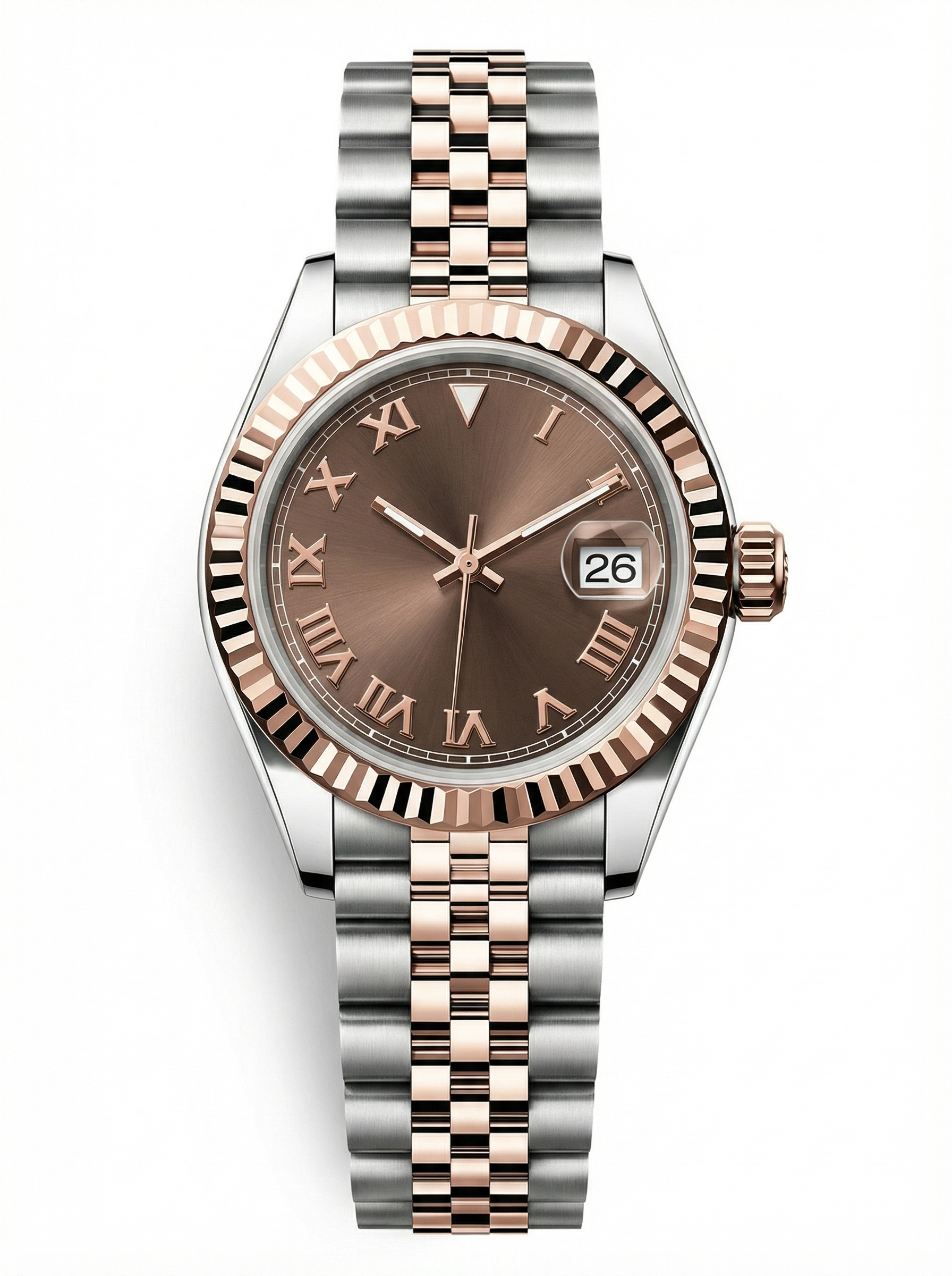 Lady Mod – Two-Tone Rose Gold · Brown Roman Dial – 28mm – Automatic