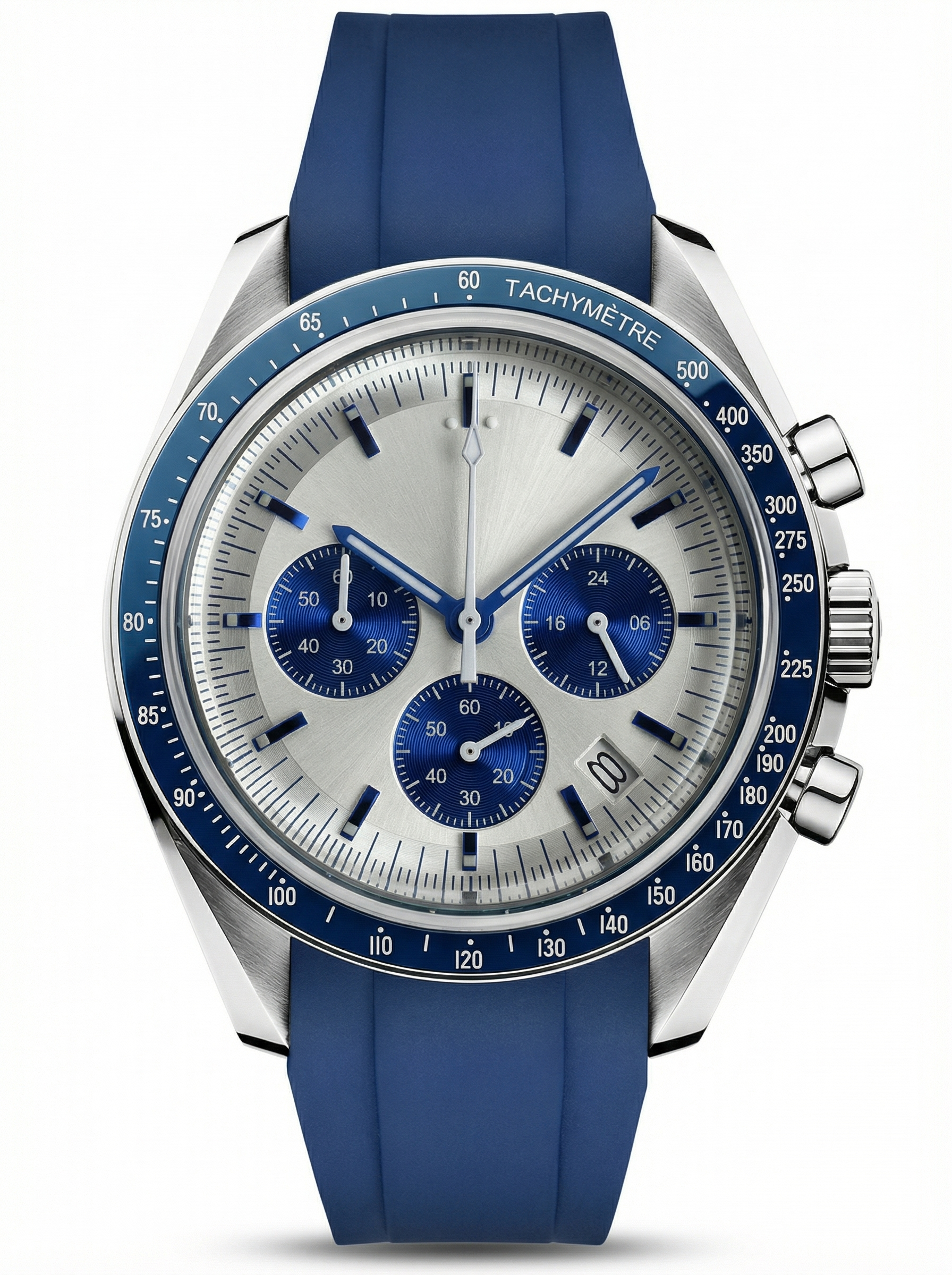 Moon Mod – Silver-Blue Chronograph · Blue Strap – 42mm – Chronograph
