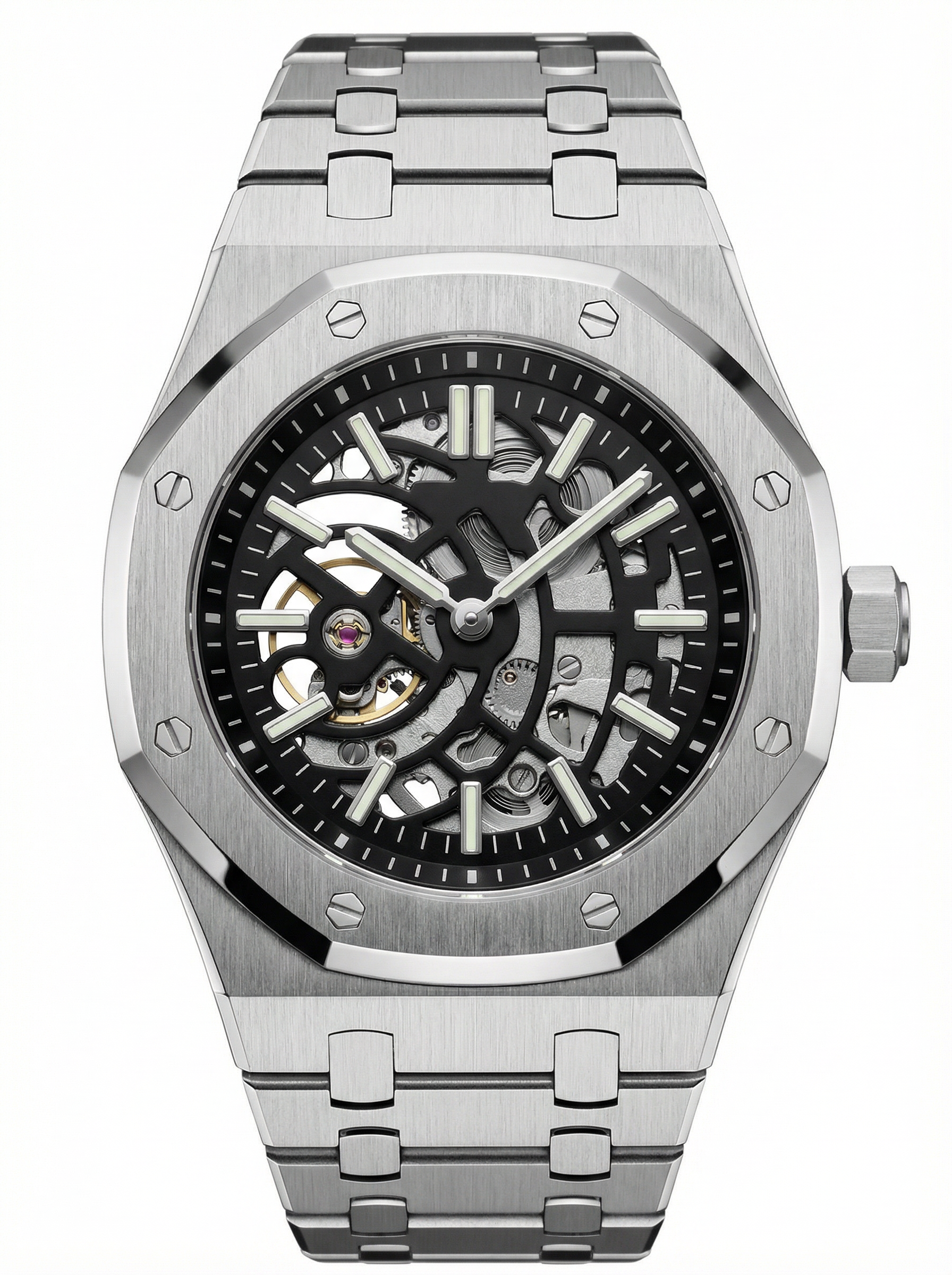 Oak Mod – Steel · Black Skeleton Dial – 41mm – Automatic