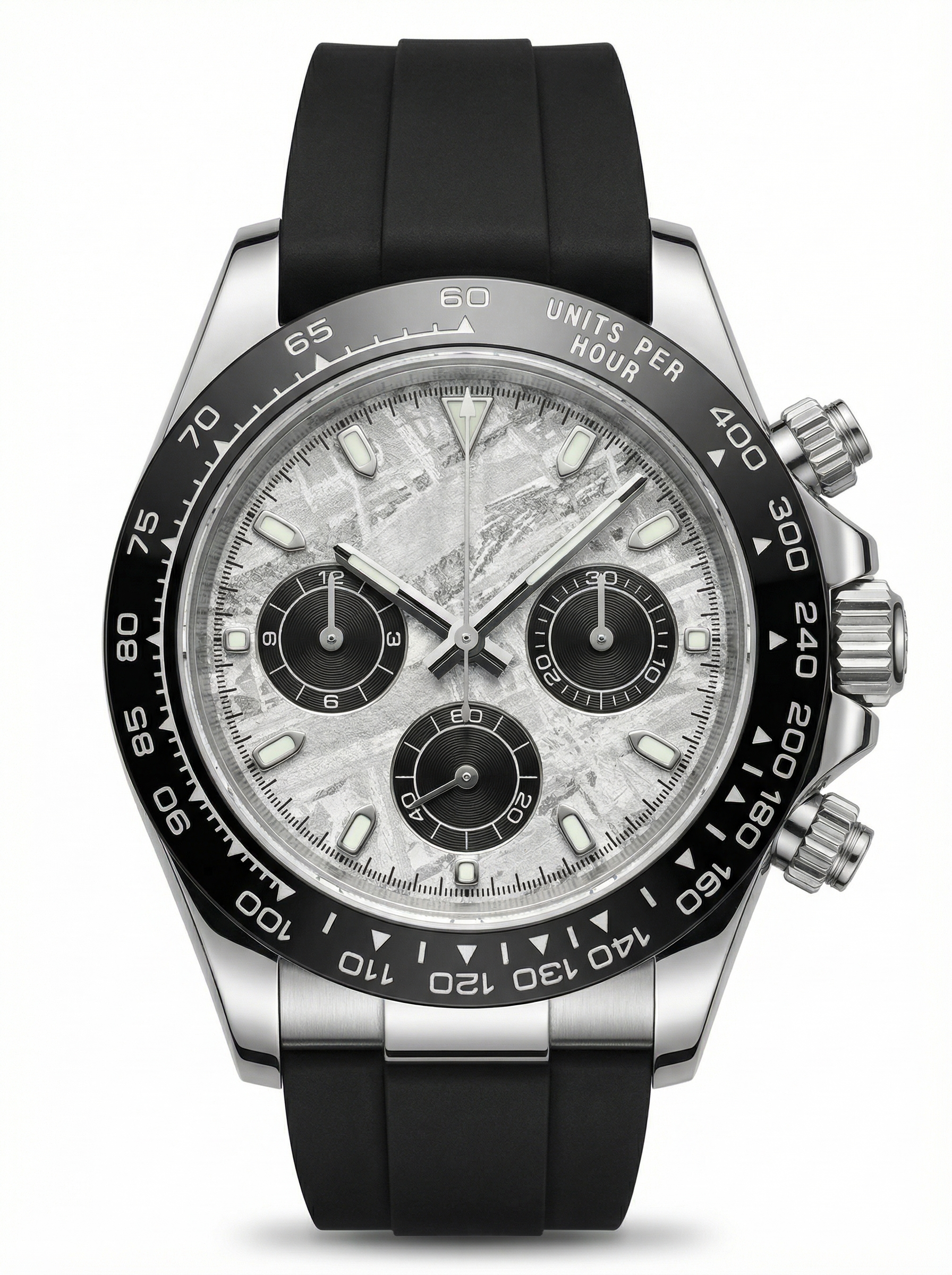 Tona Mod – Steel · White MOP Dial · Rubber – 40mm – Chronograph