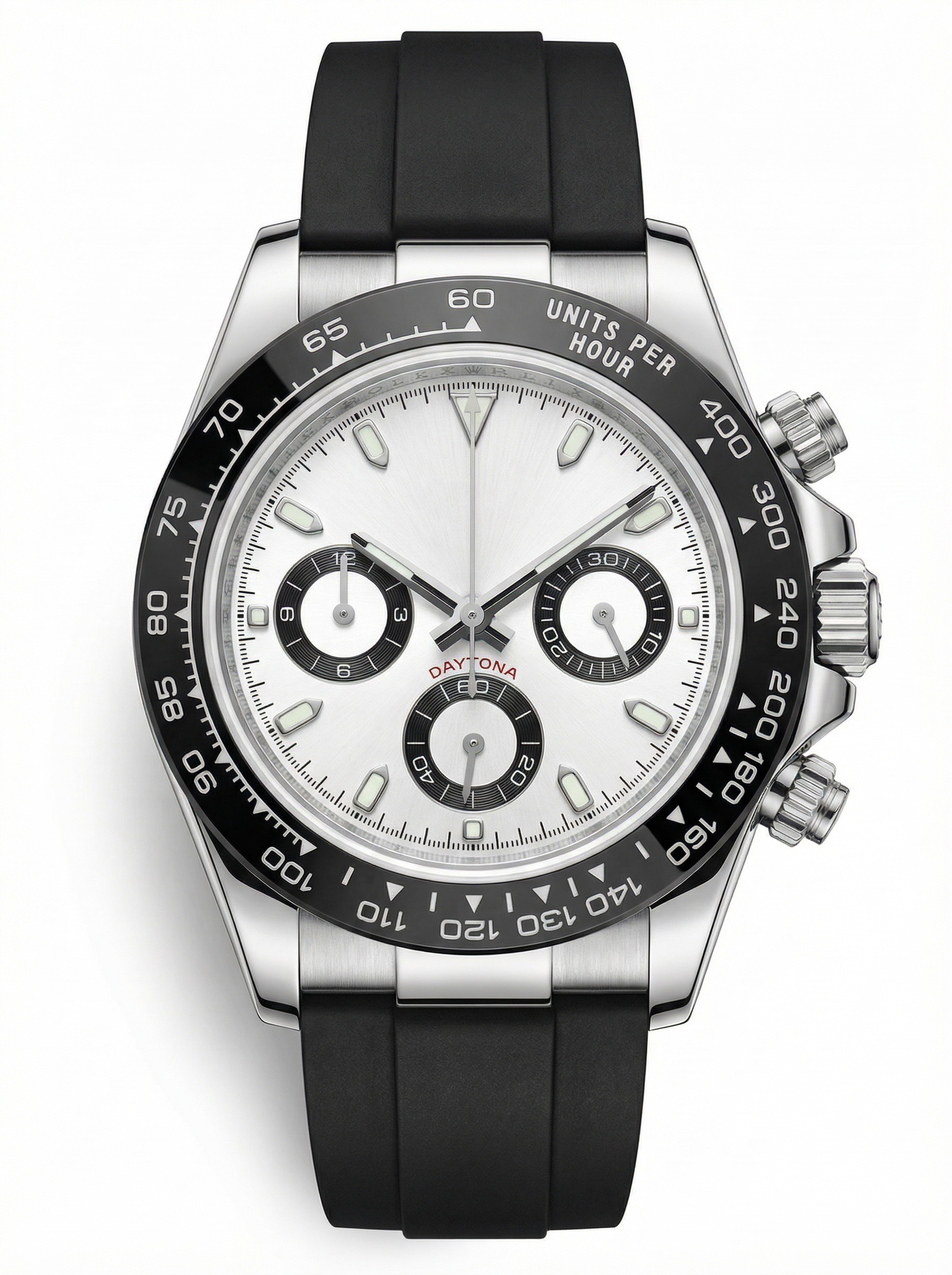 Tona Mod – Steel · White Panda Dial · Rubber – 40mm – Chronograph