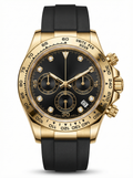 Tona Mod – Gold · Black Diamond Dial · Rubber – 40mm – Chronograph