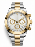 Tona Mod – Two-Tone Gold · White Dial · Rubber – 40mm – Chronograph