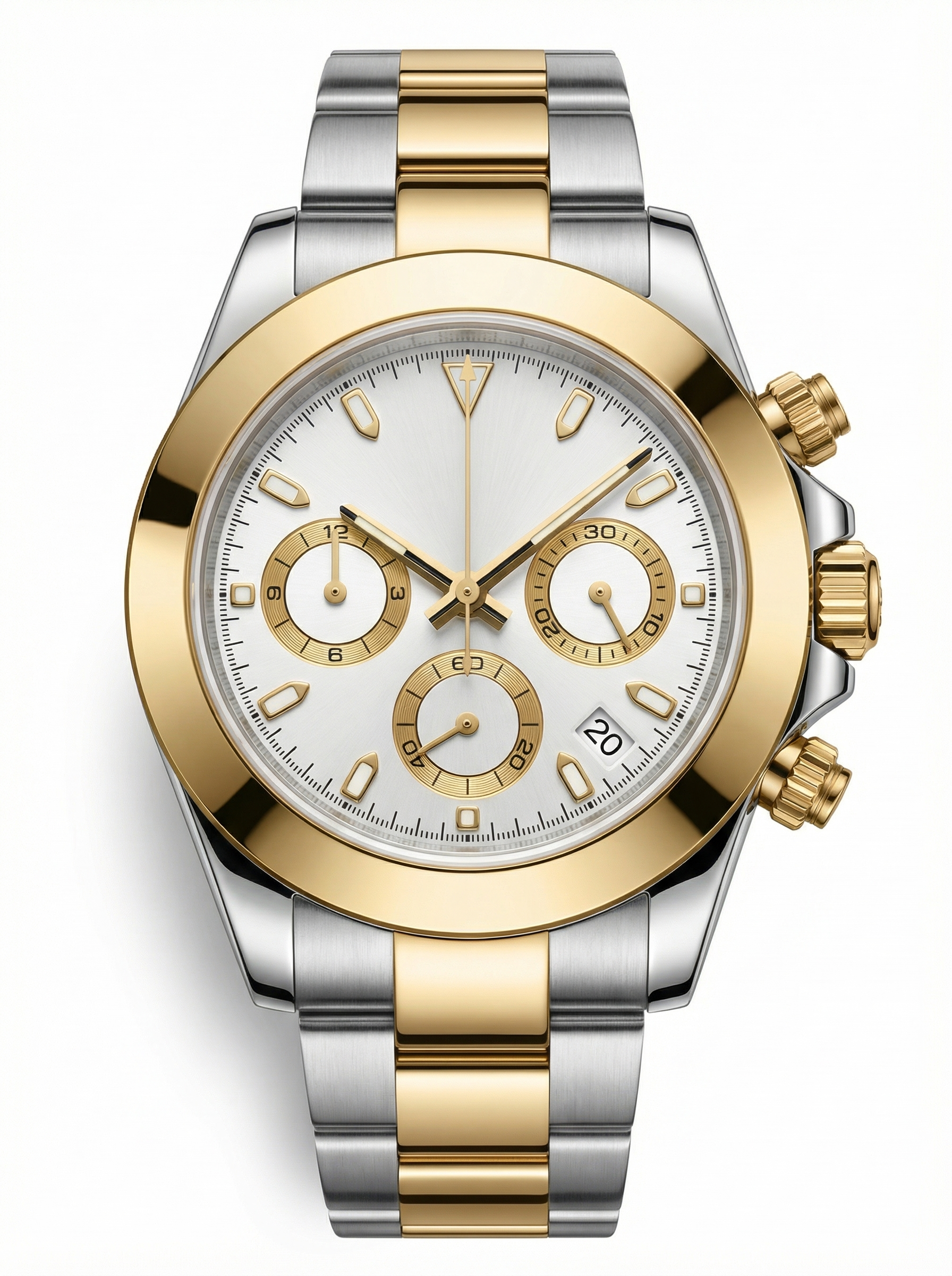 Tona Mod – Two-Tone Gold · White Dial · Rubber – 40mm – Chronograph