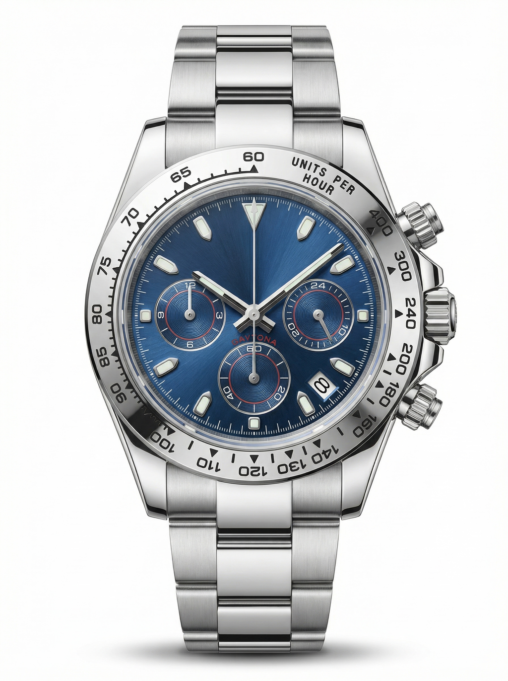 Tona Mod – Steel · Blue Dial · Diamond Bezel – 40mm – Chronograph
