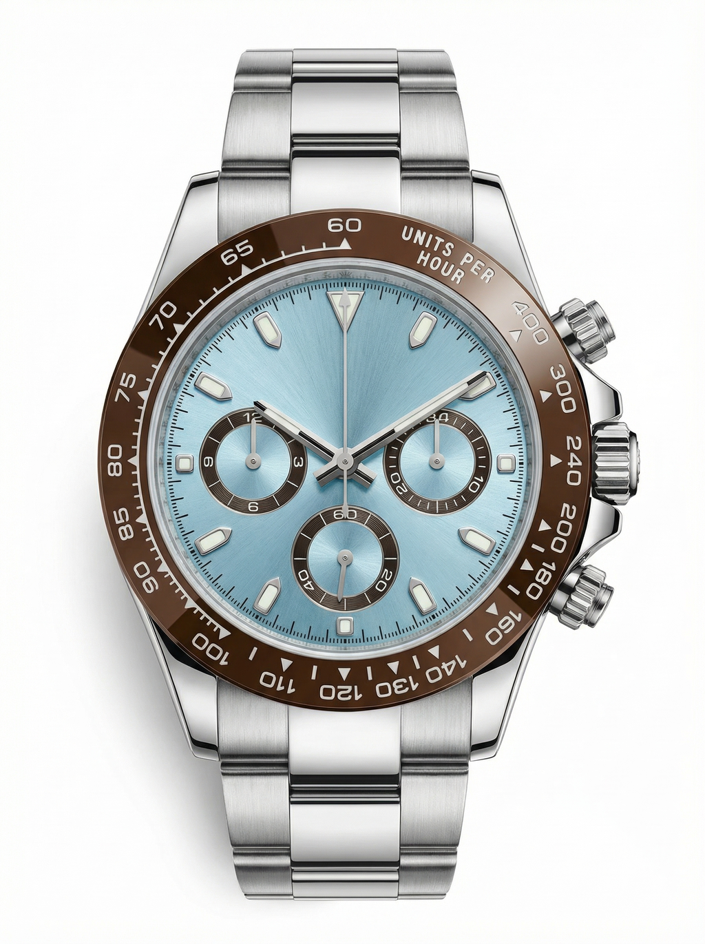 Tona Mod – Steel · Ice-Blue Brown-Bezel Dial – 40mm – Chronograph