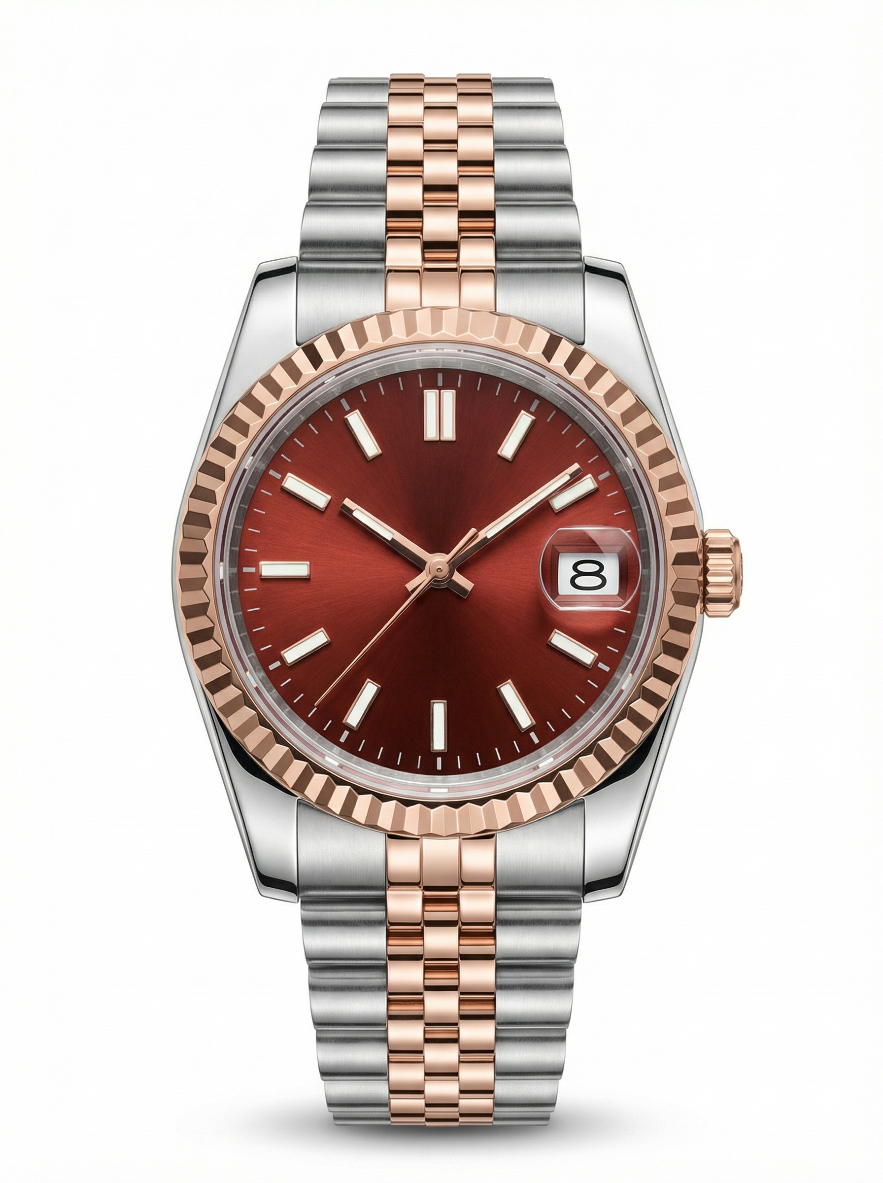 Date Mod – Two-Tone Rose Gold · Maroon Stick Dial – 40mm – Automatic