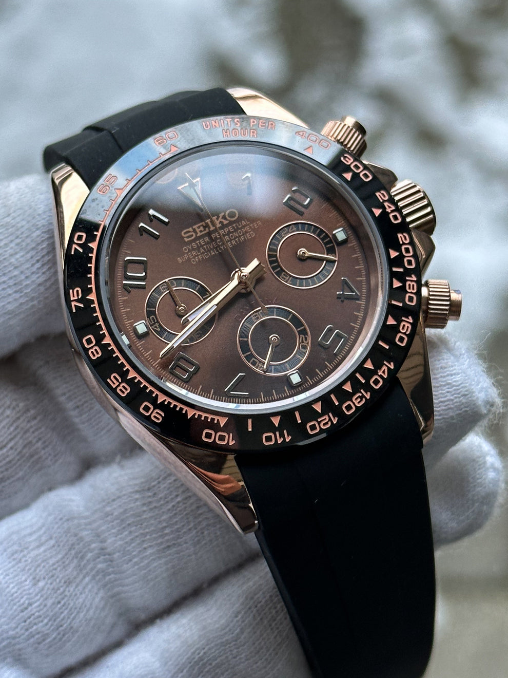 Chronograph Series - Black Rubber Black Rose Gold Numbers
