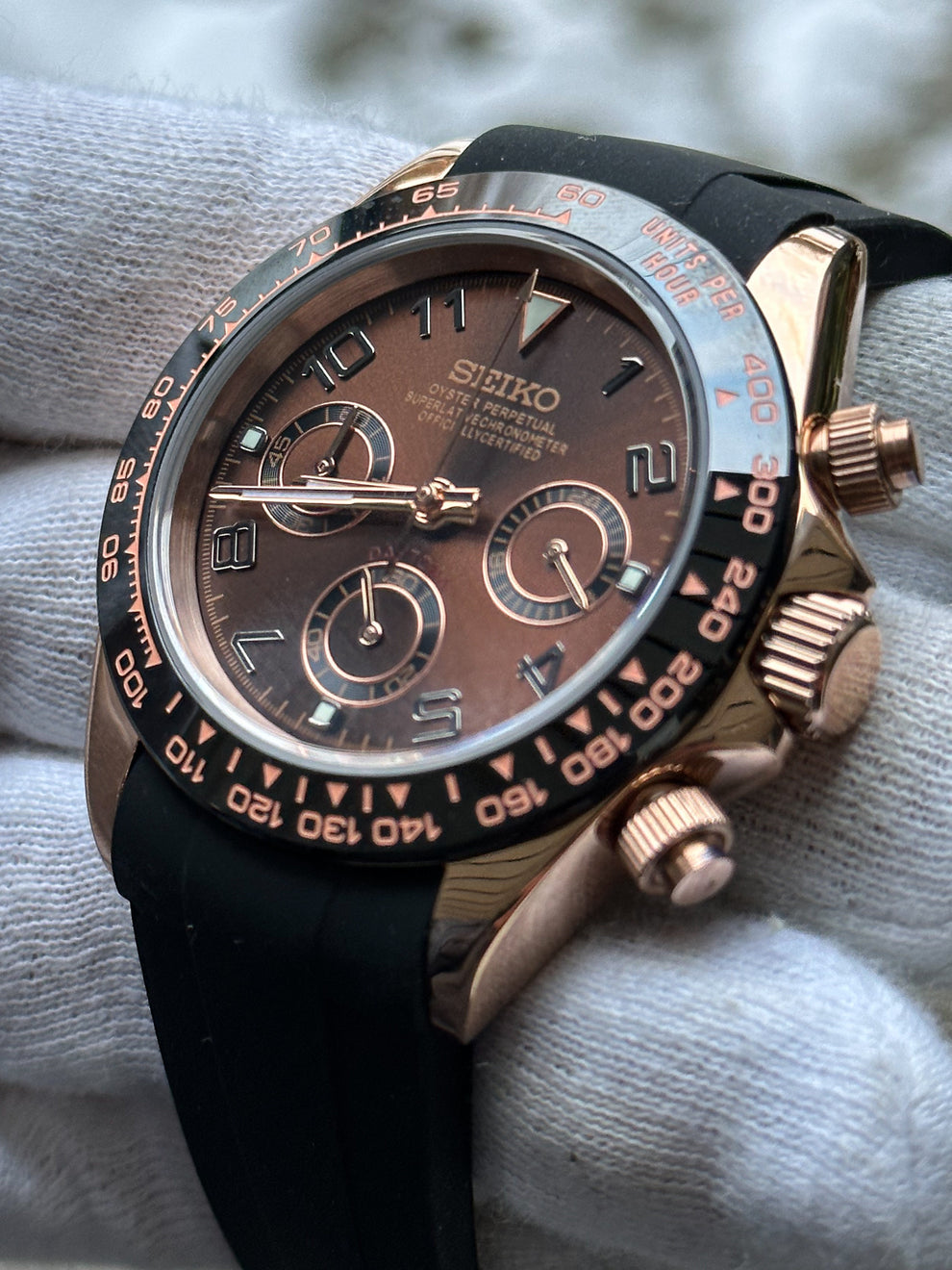 Chronograph Series - Black Rubber Black Rose Gold Numbers