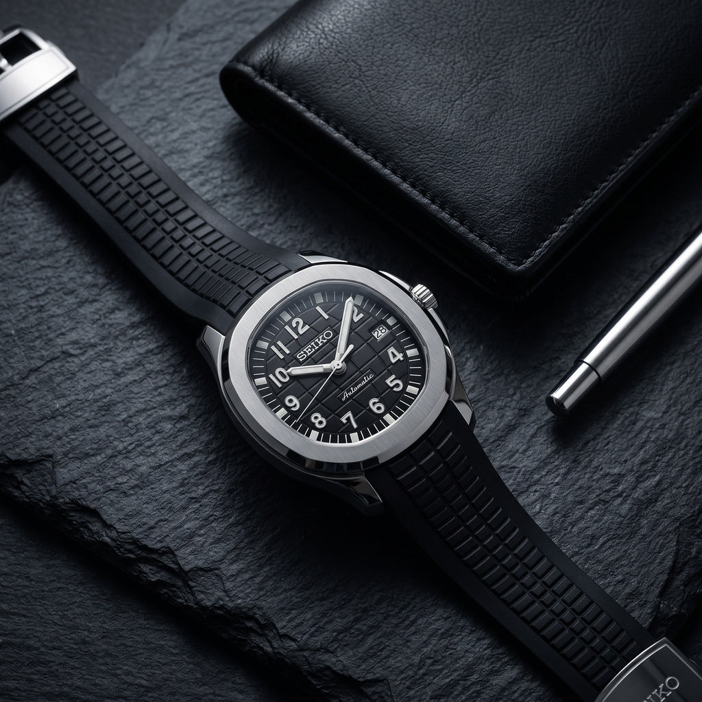 Aqua Mod – Black Dial – 41mm – Automatic – lifestyle flat lay