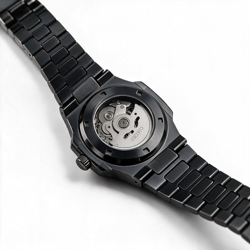 Exhibition case back with the Seiko NH35 automatic movement - black PVD