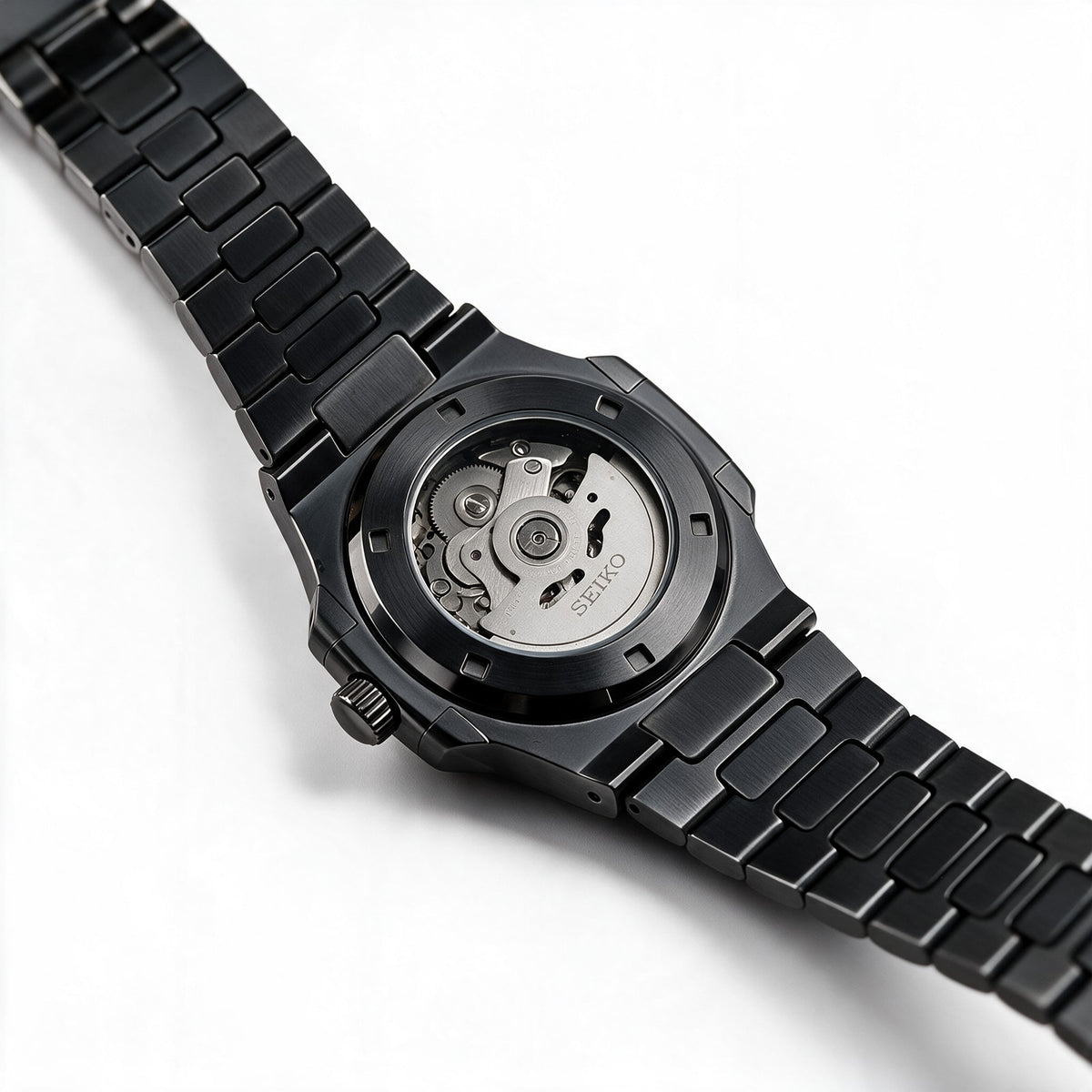 Exhibition case back with the Seiko NH35 automatic movement - black PVD