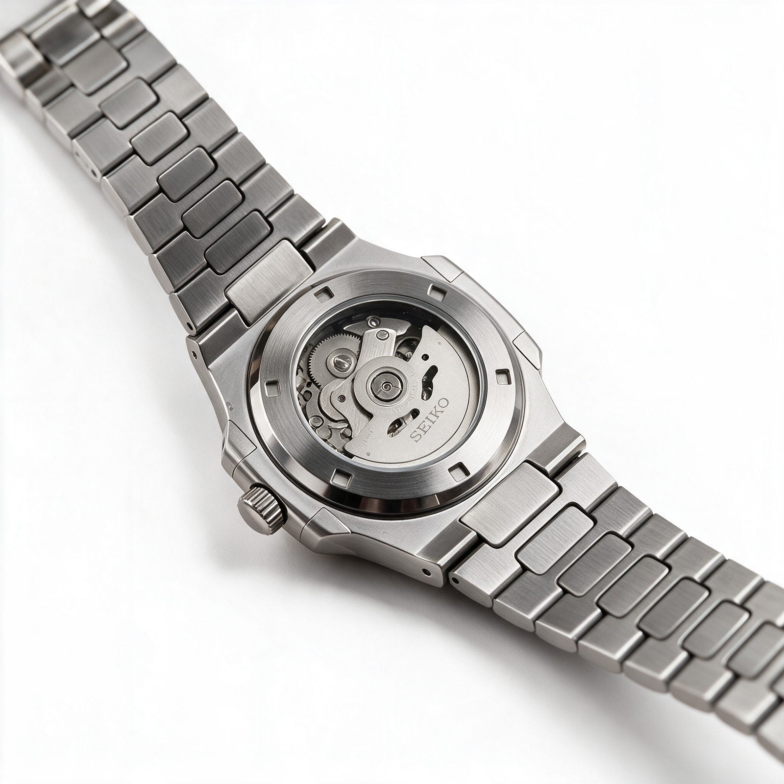 Exhibition case back with the Seiko NH35 automatic movement - stainless steel