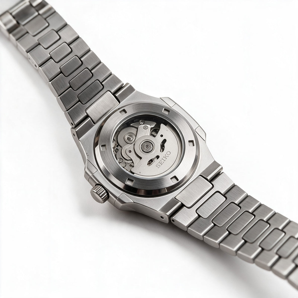 Exhibition case back with the Seiko NH35 automatic movement - stainless steel