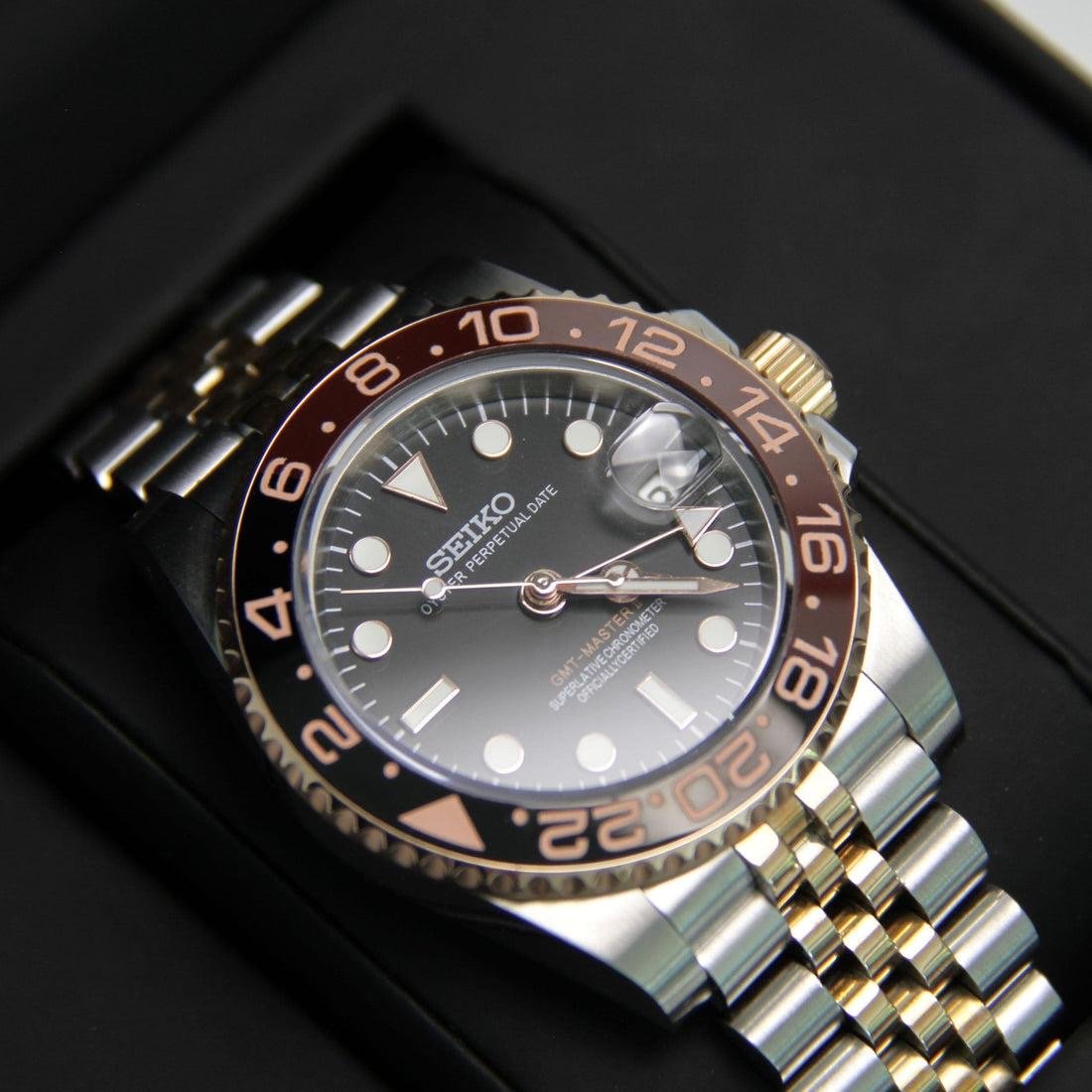 Dual Time Series - Luxus Brown Black Nh34 Automatik Saphir Bicolor Jubilaum