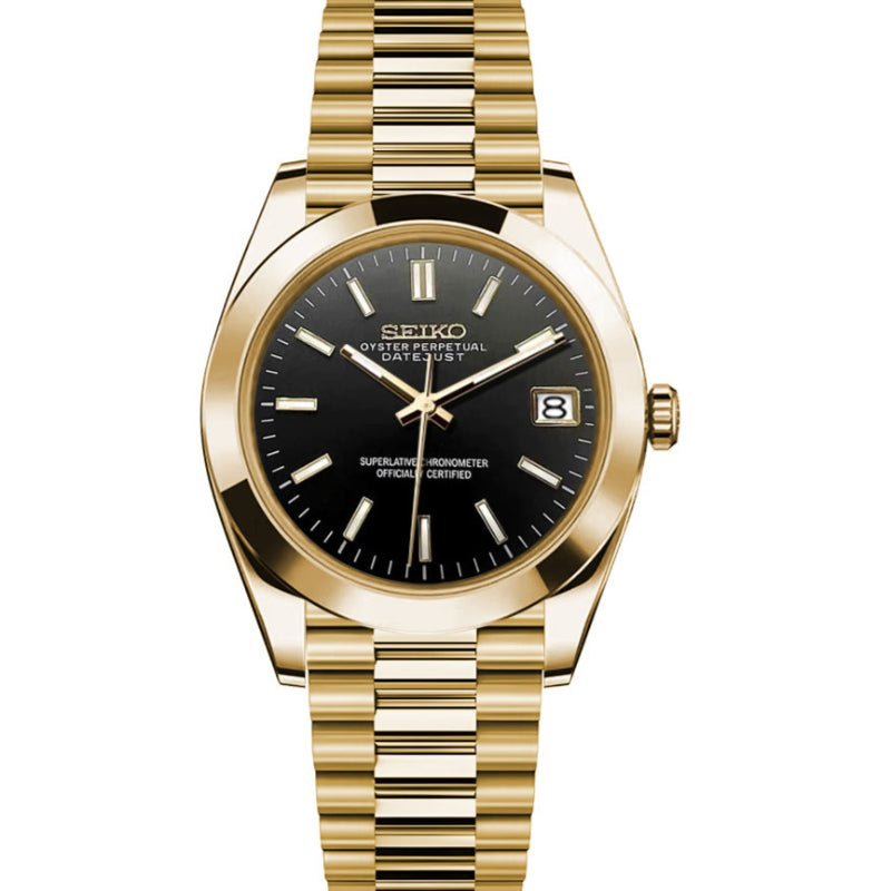 Date Mod – Gold · Grey Stick Dial – Automatic — with Seiko logo