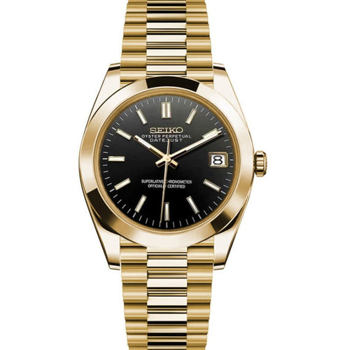 Date Mod – Gold · Grey Stick Dial – Automatic — with Seiko logo