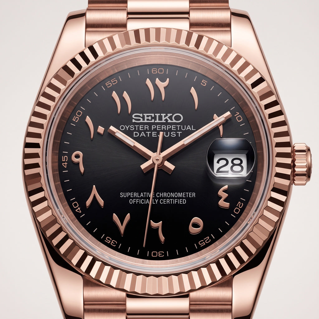 Date Mod – Rose Gold · Black Arabic Dial – Automatic – dial detail