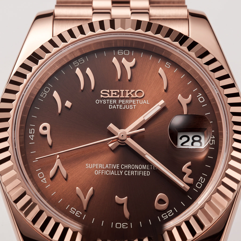 Date Mod – Rose Gold · Brown Arabic Dial – Automatic – dial detail