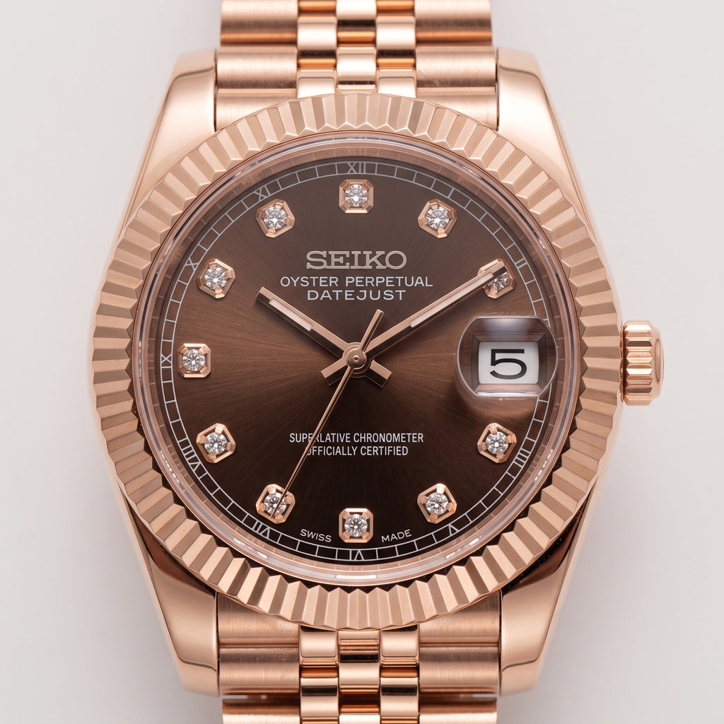 Date Mod – Rose Gold · Brown Diamond Dial – Automatic – dial detail