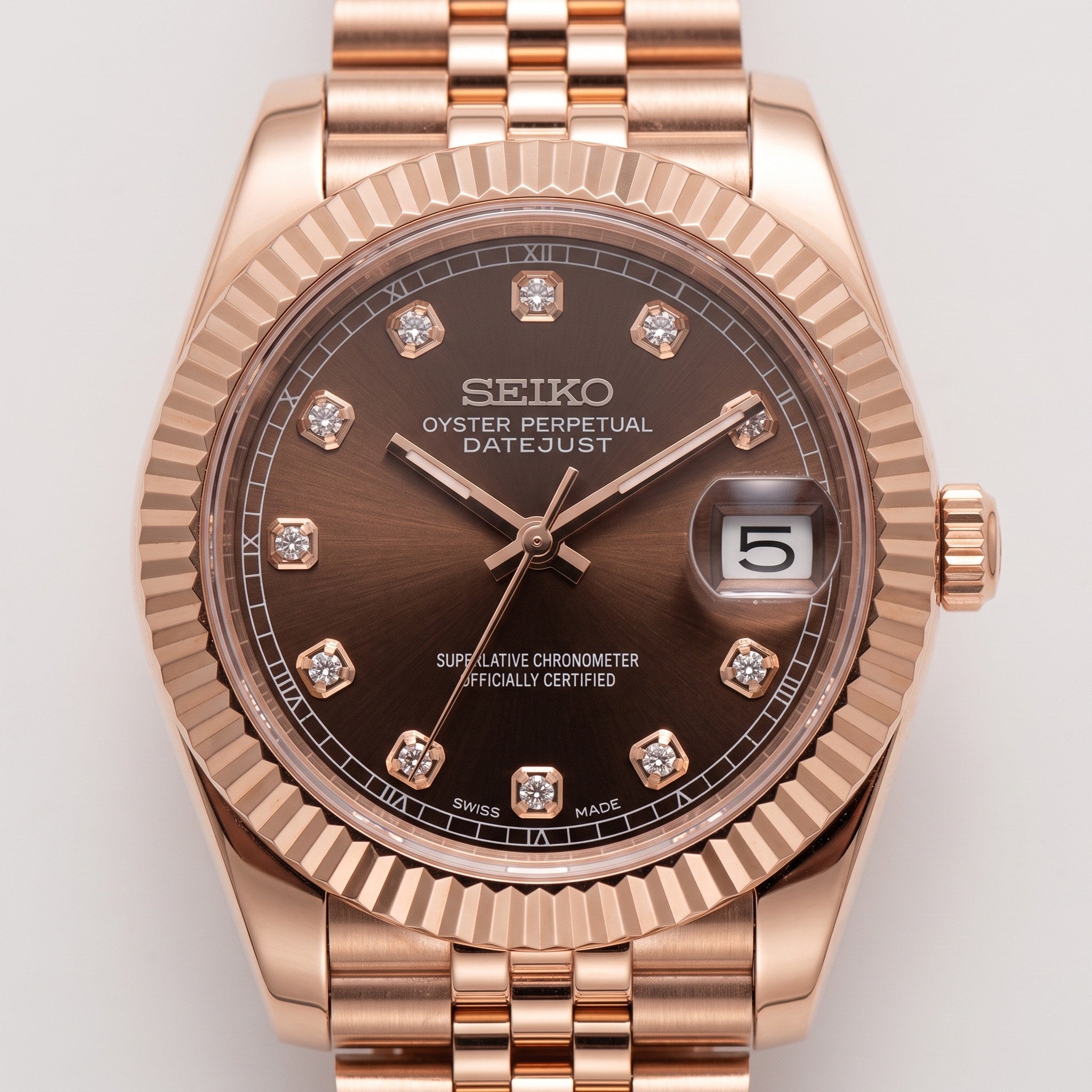 Date Mod – Rose Gold · Brown Diamond Dial – Automatic – dial detail