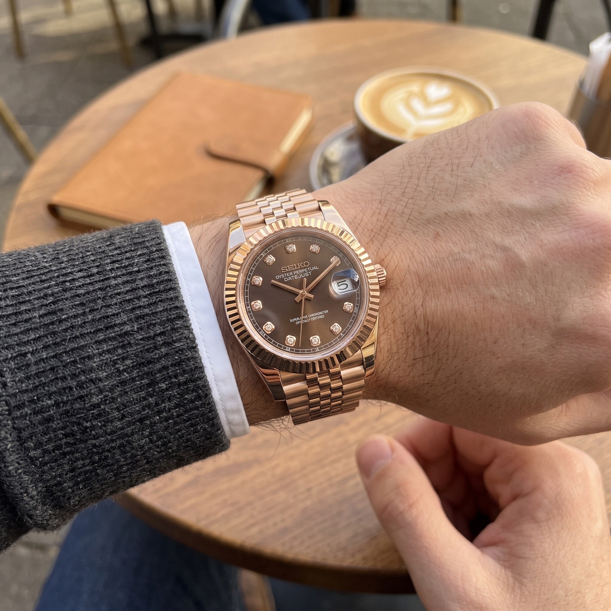 Date Mod – Rose Gold · Brown Diamond Dial – Automatic – on-wrist view
