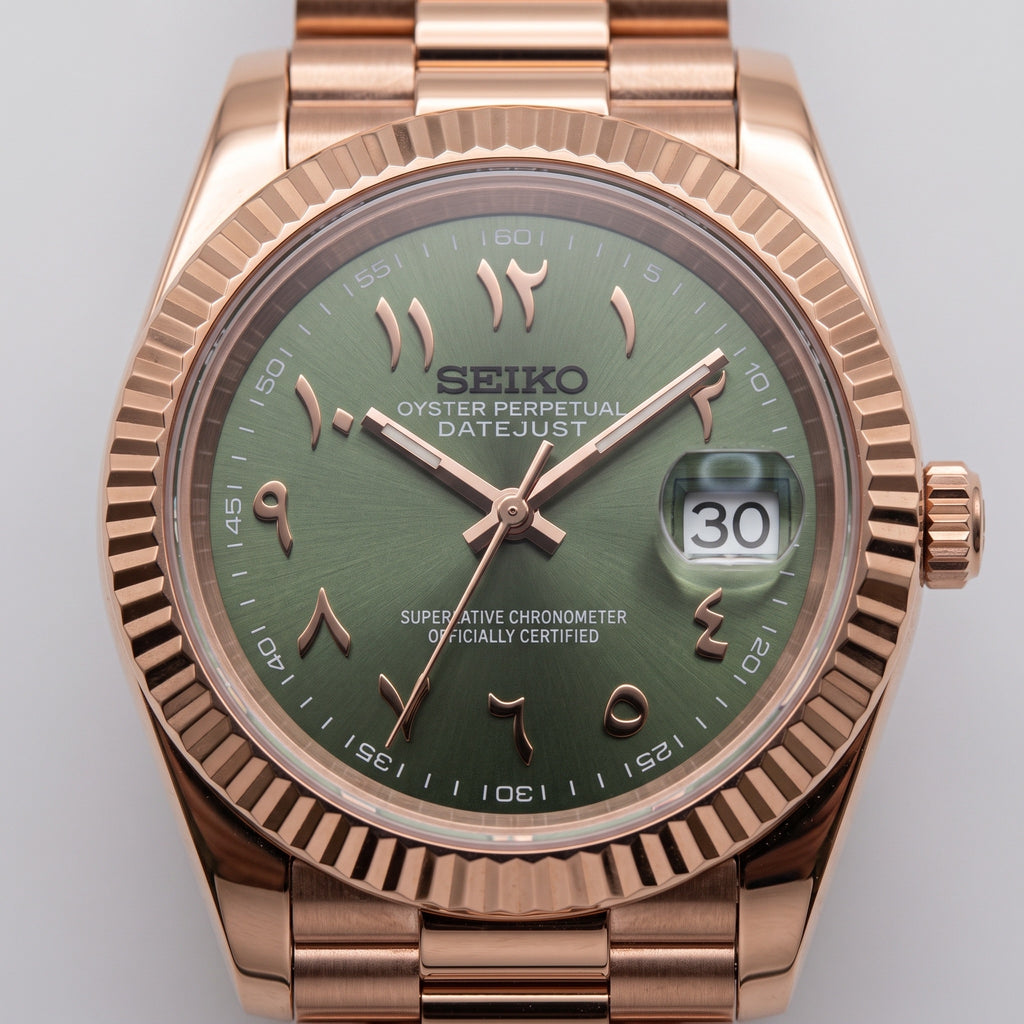 Date Mod – Rose Gold · Green Arabic Dial – Automatic – dial detail