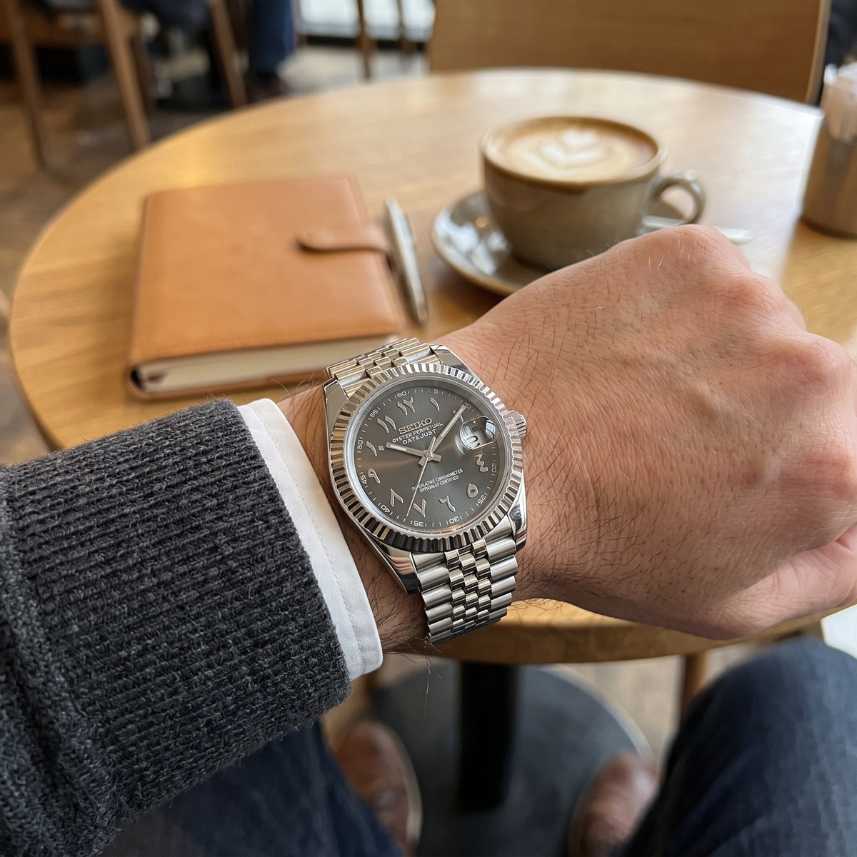 Date Mod – Steel · Black Arabic Dial – Automatic – on-wrist view